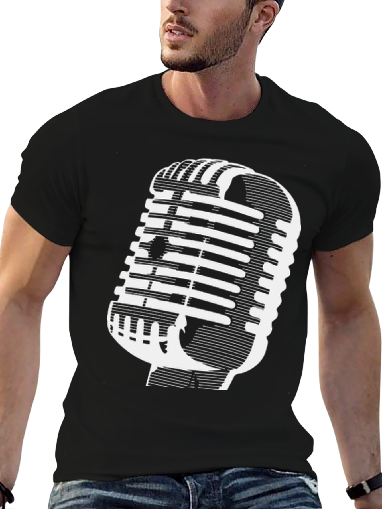 Black Vintage Microphone Graphic Tee - Classic Style view 6