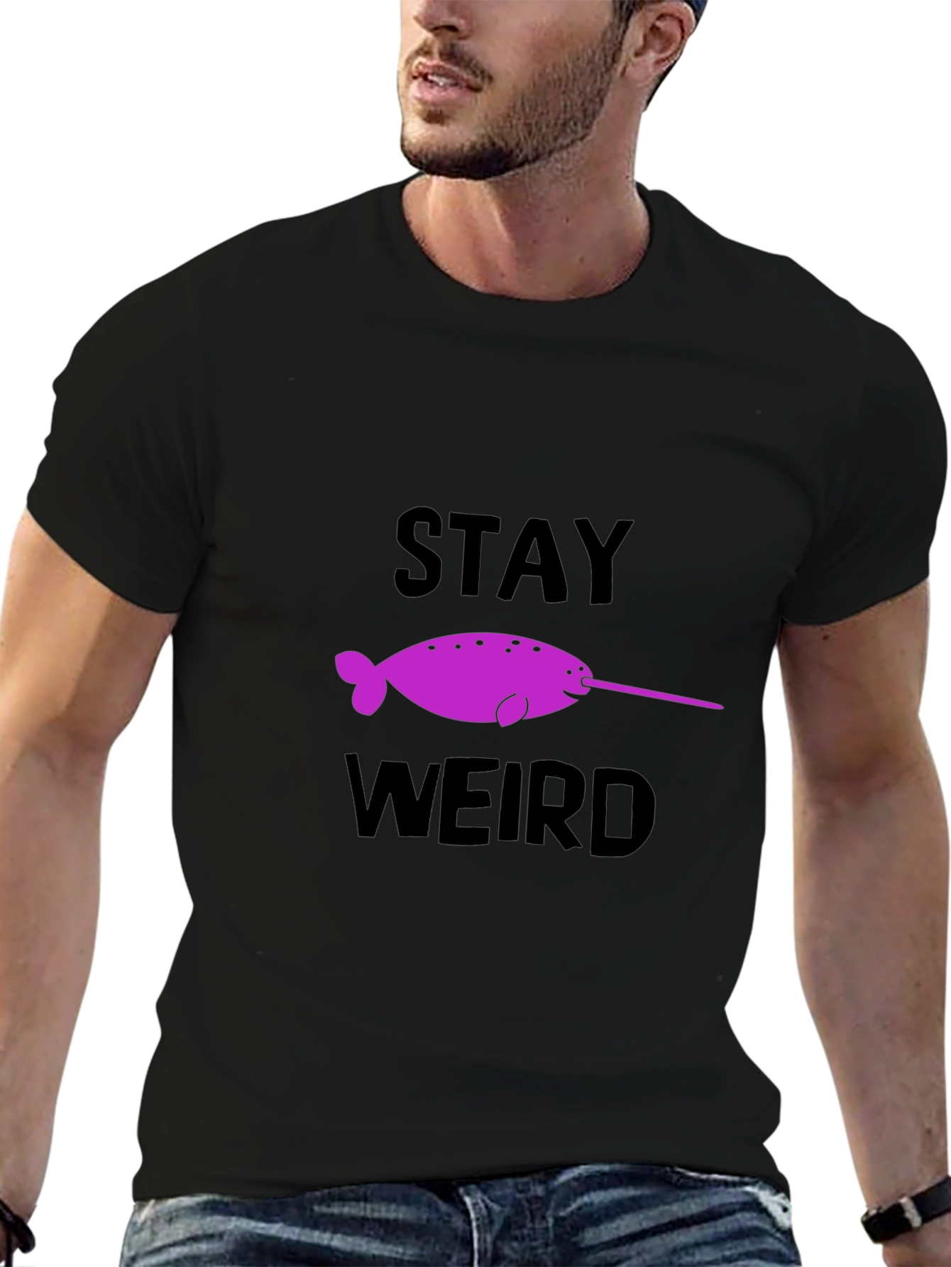 Black Stay Weird Narwhal Graphic T-Shirt view 6