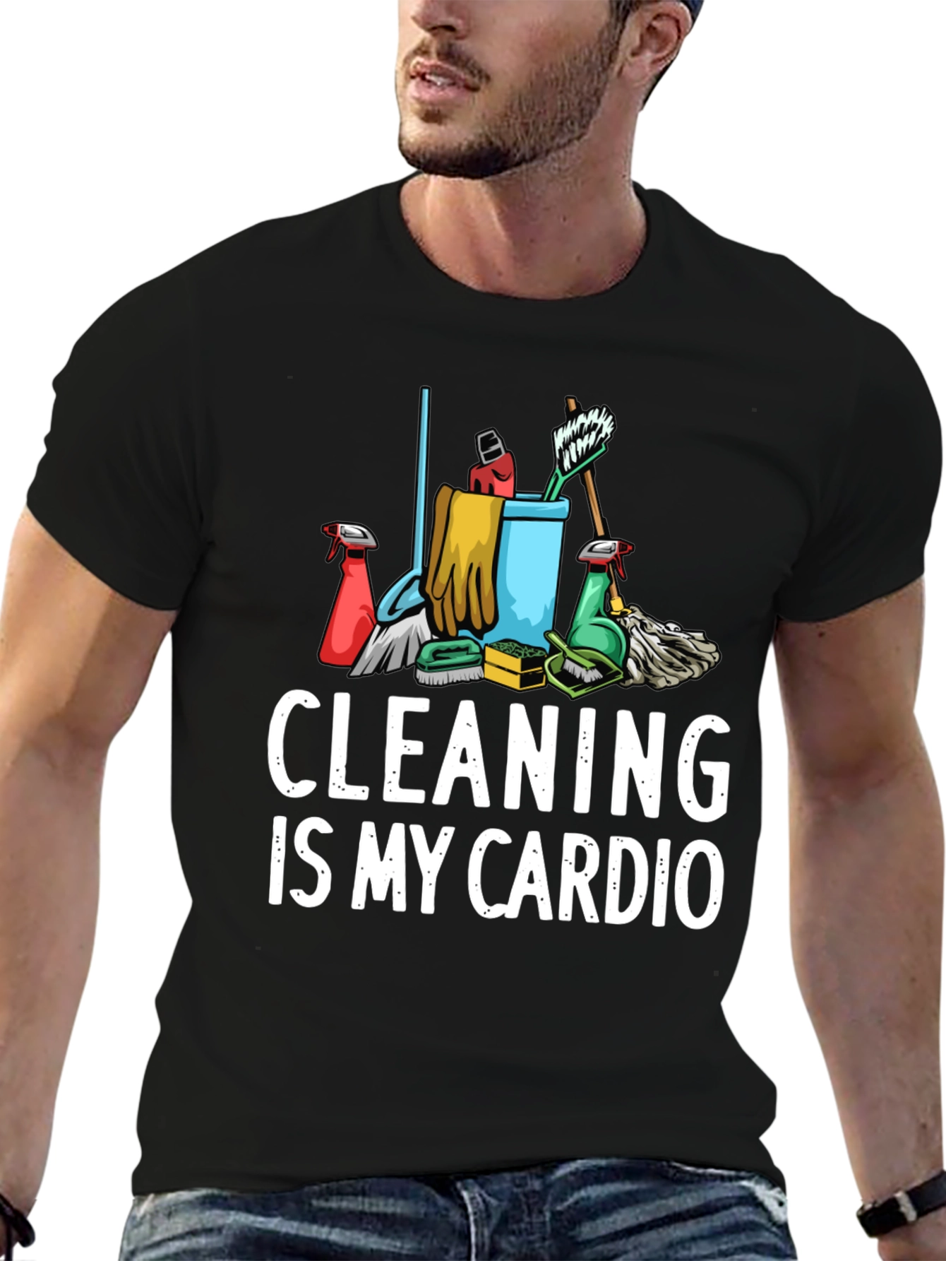 Black Cleaning Is My Cardio Graphic T-Shirt view 6