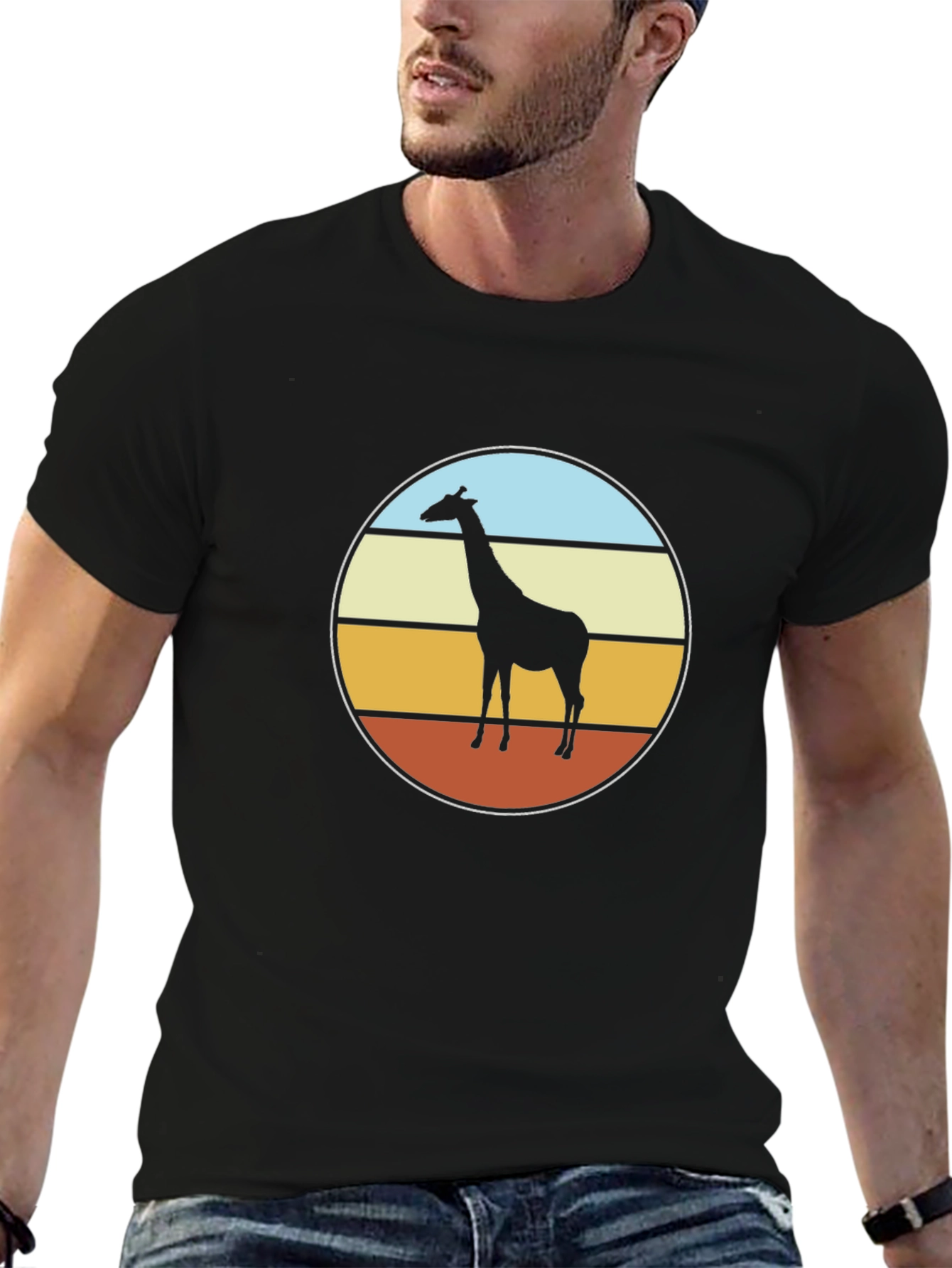 Black Retro Giraffe Sunset T-Shirt - Black view 6