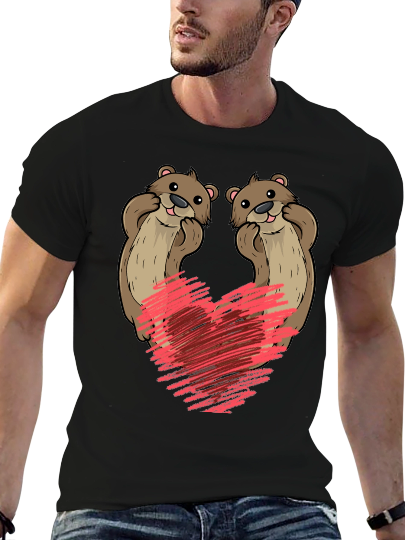 Black Cute Otter Heart T-Shirt view 6