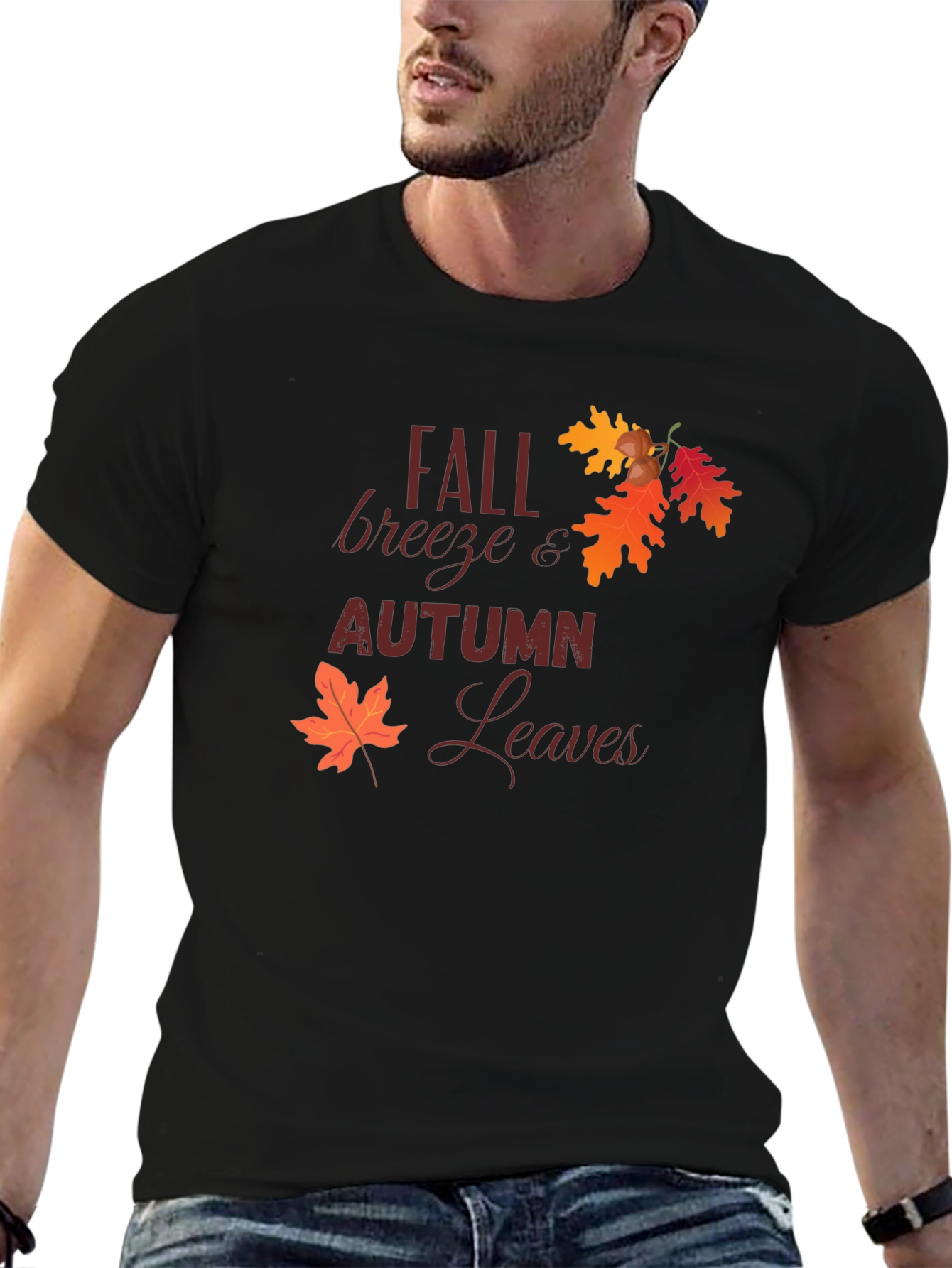 Black Fall Breeze & Autumn Leaves Graphic Tee view 6