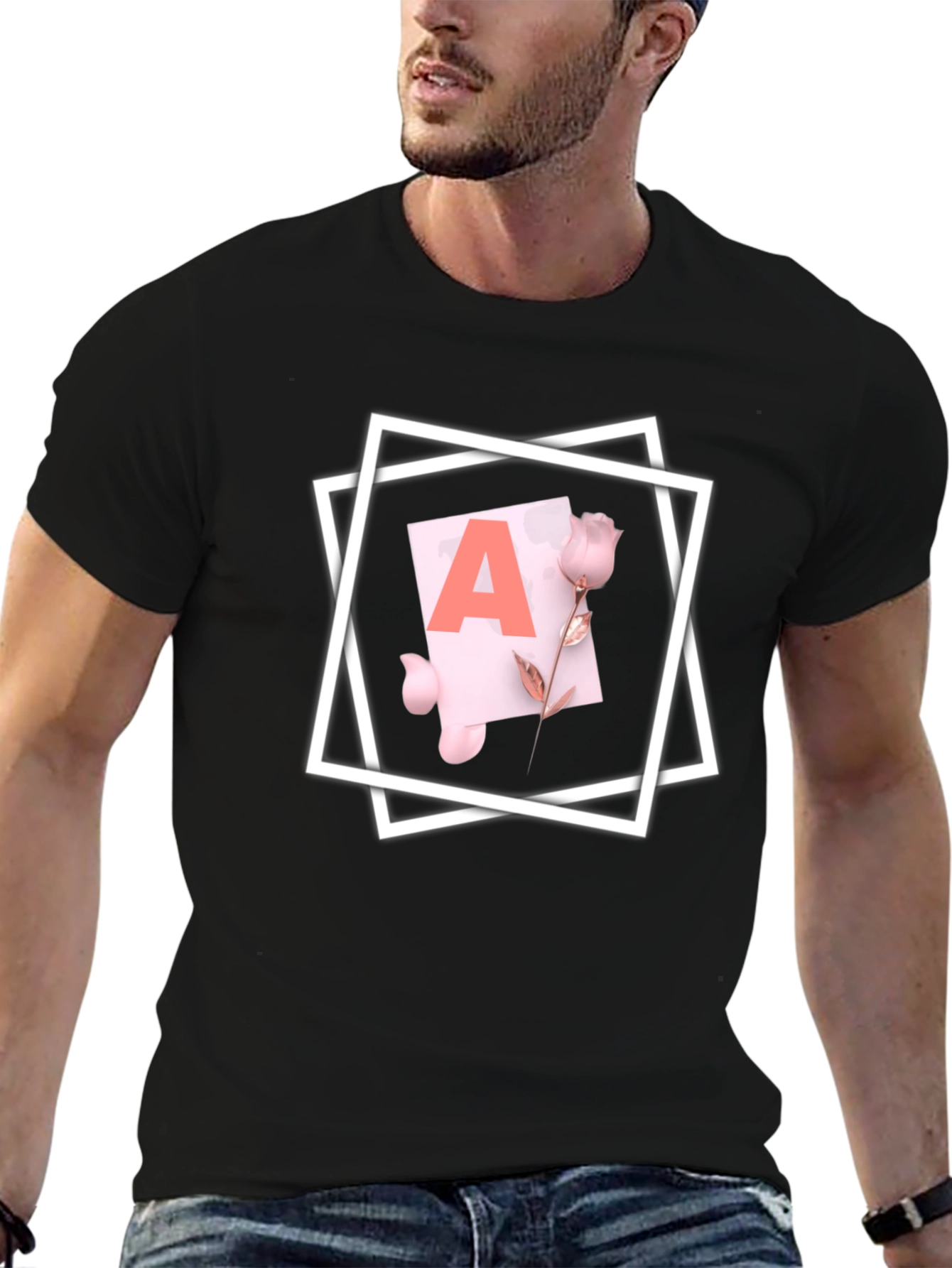 Black Letter A Rose T-Shirt - Stylish Graphic Tee view 6
