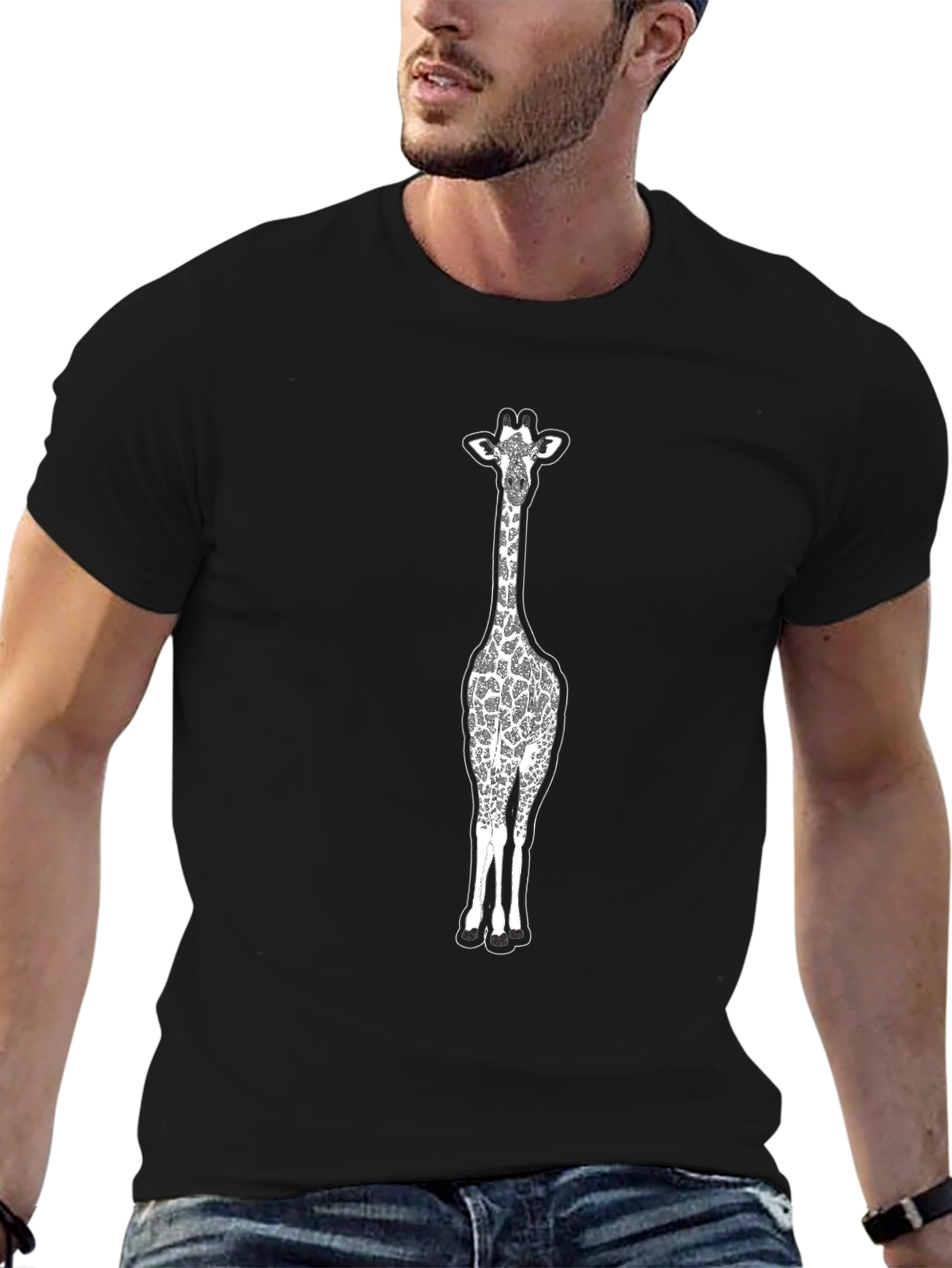 Black Giraffe Graphic Black Cotton T-Shirt view 6