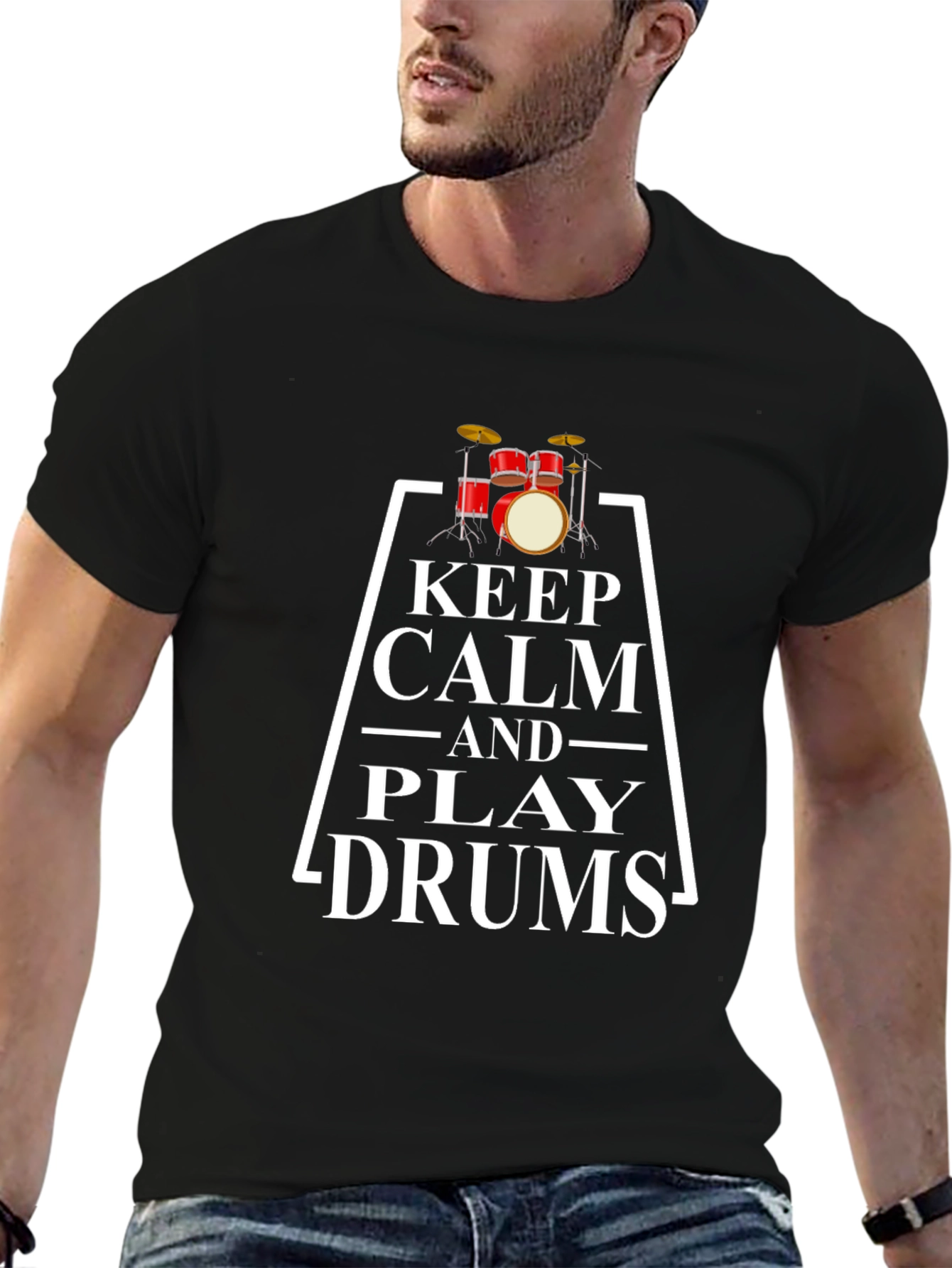 Black Keep Calm and Play Drums Graphic Tee view 6