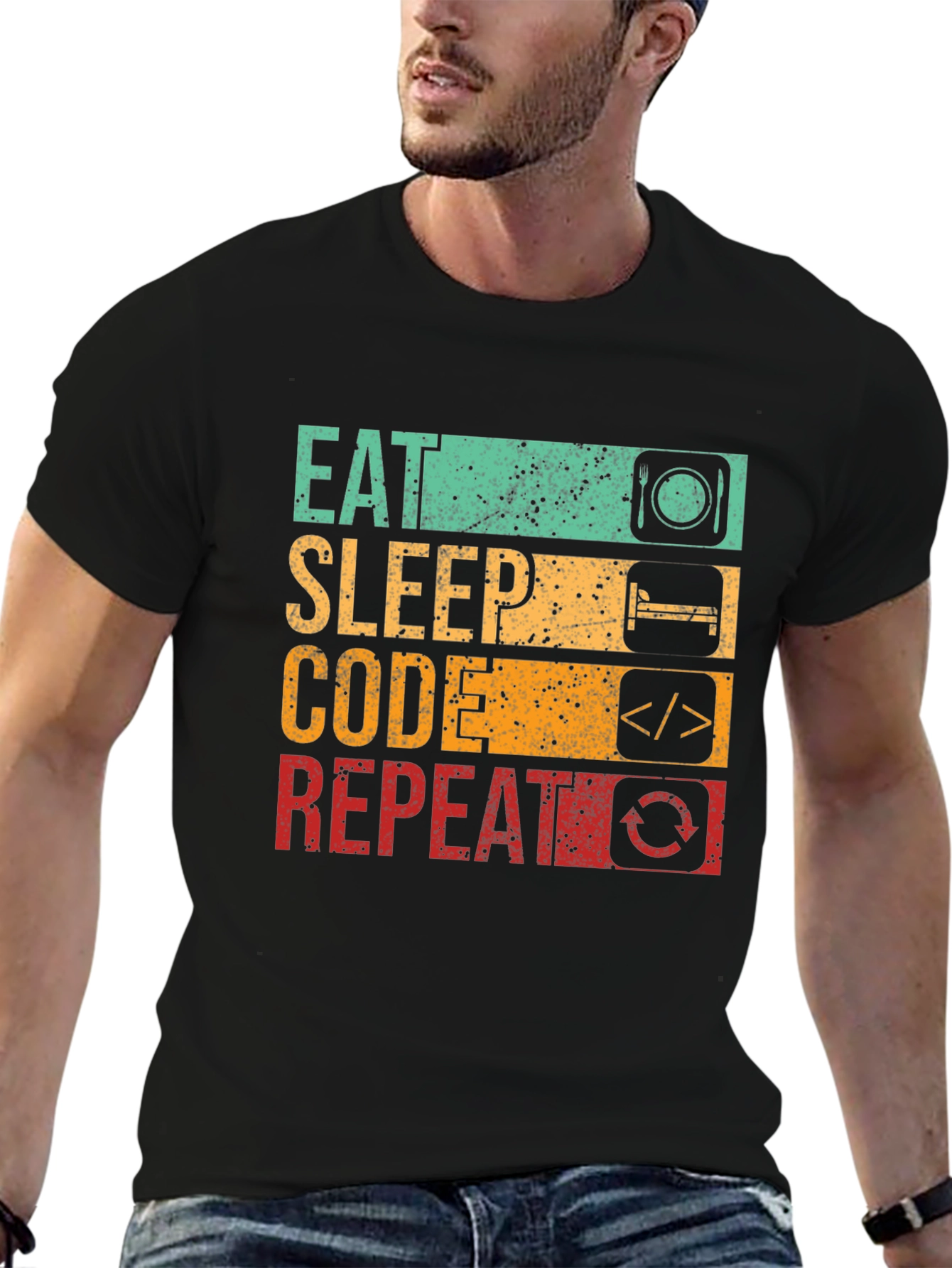 Black Eat Sleep Code Repeat Graphic Tee - Black view 6