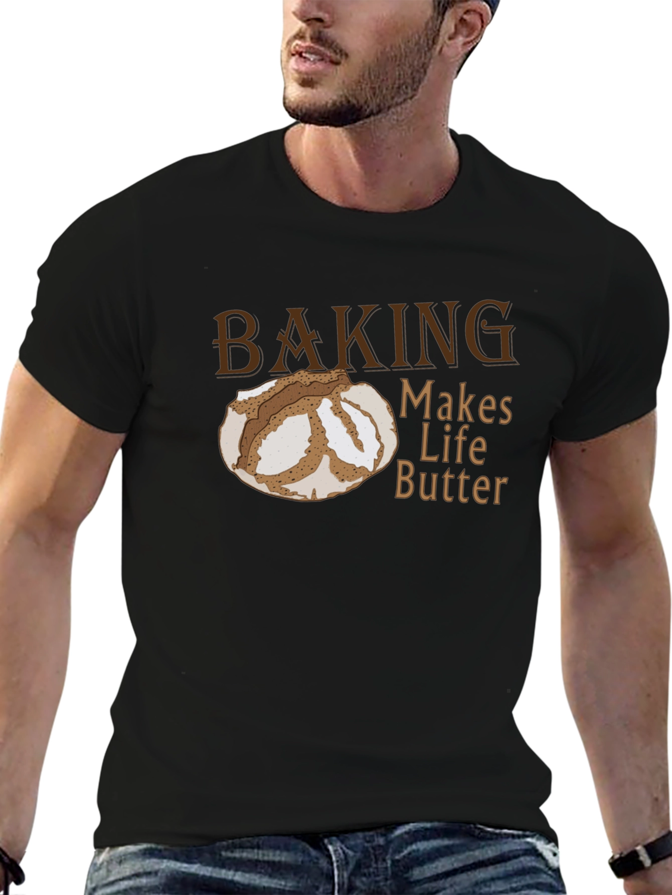 Black Baking Makes Life Butter Funny T-Shirt view 6