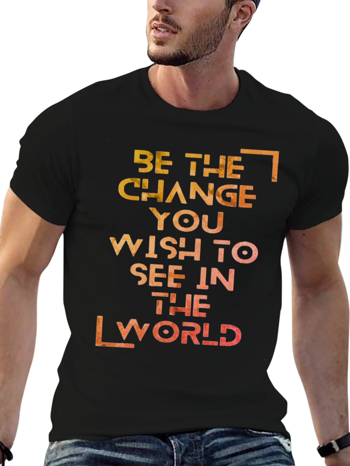 Black Inspirational Graphic T-Shirt: Be the Change view 6