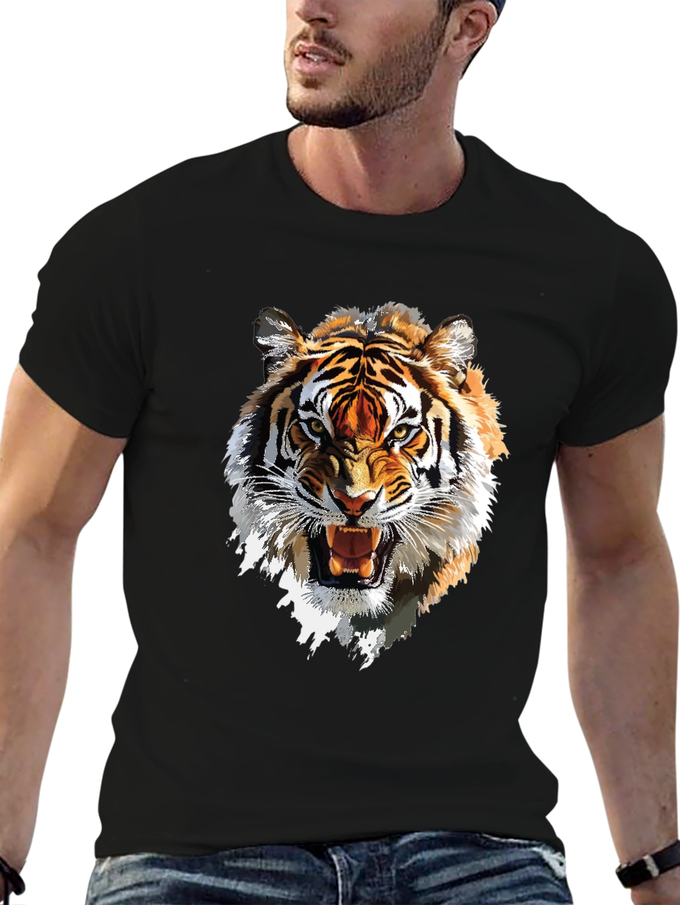 Black Tiger Graphic Tee - Bold Animal Print T-Shirt view 6