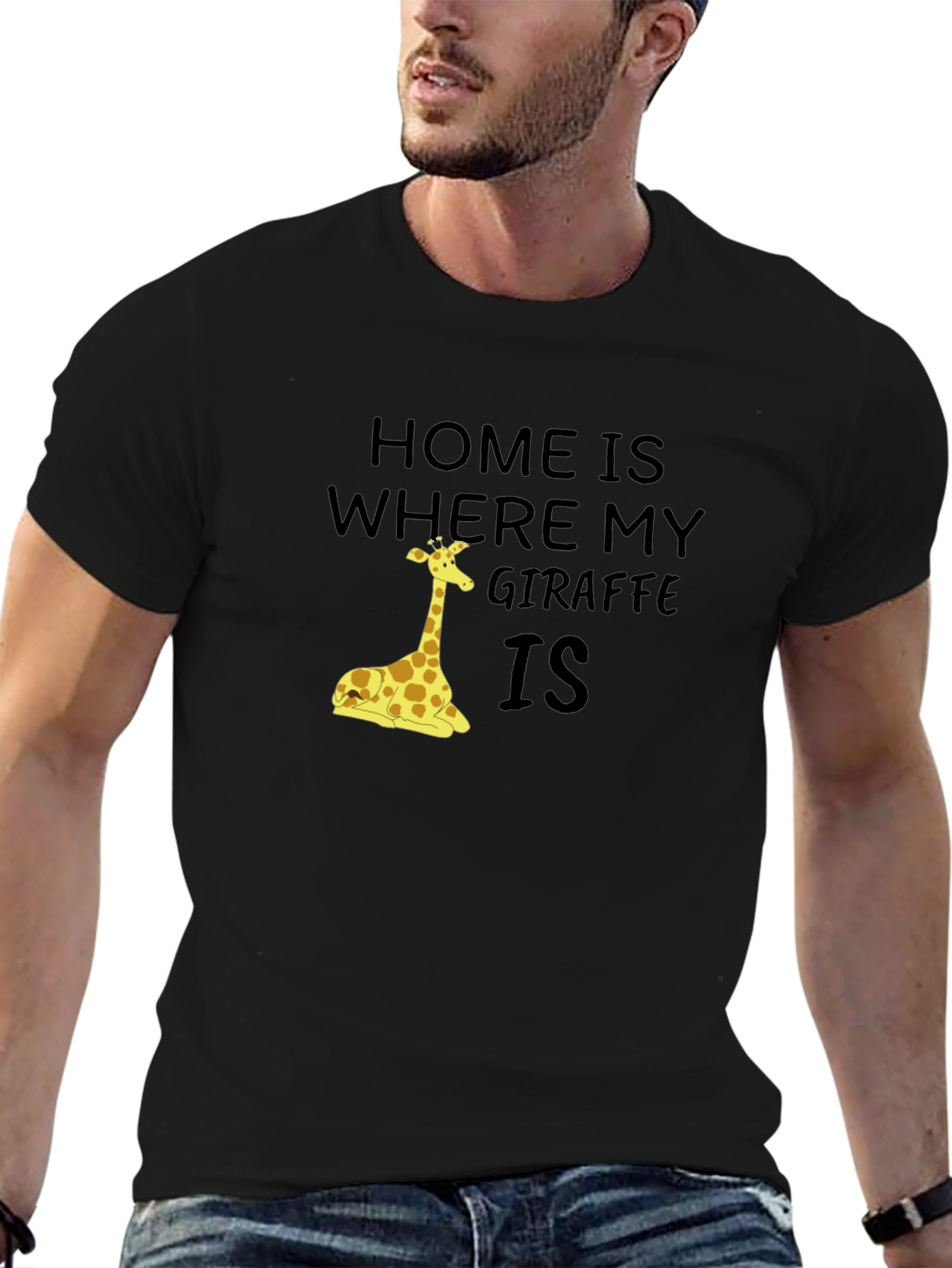 Black Home is Where My Giraffe Is Graphic T-Shirt view 6