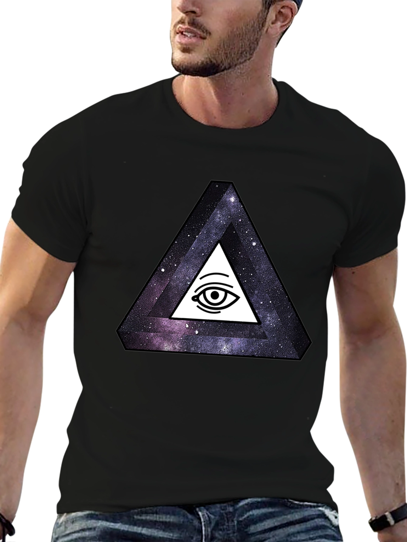 Black Illuminati Galaxy Triangle Black T-Shirt view 6