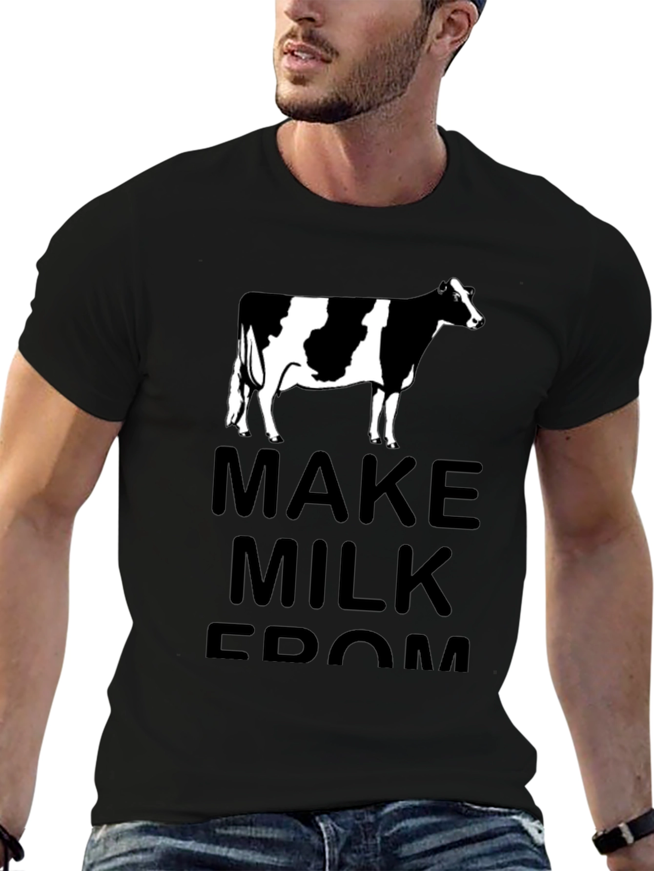 Black Make Milk From Cow T-Shirt - Black Cotton Tee view 6