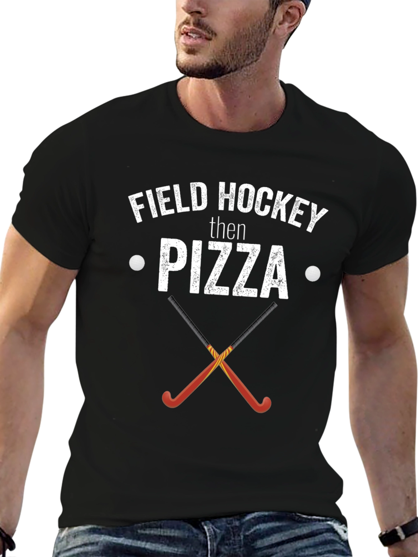 Black Field Hockey Then Pizza T-Shirt view 6