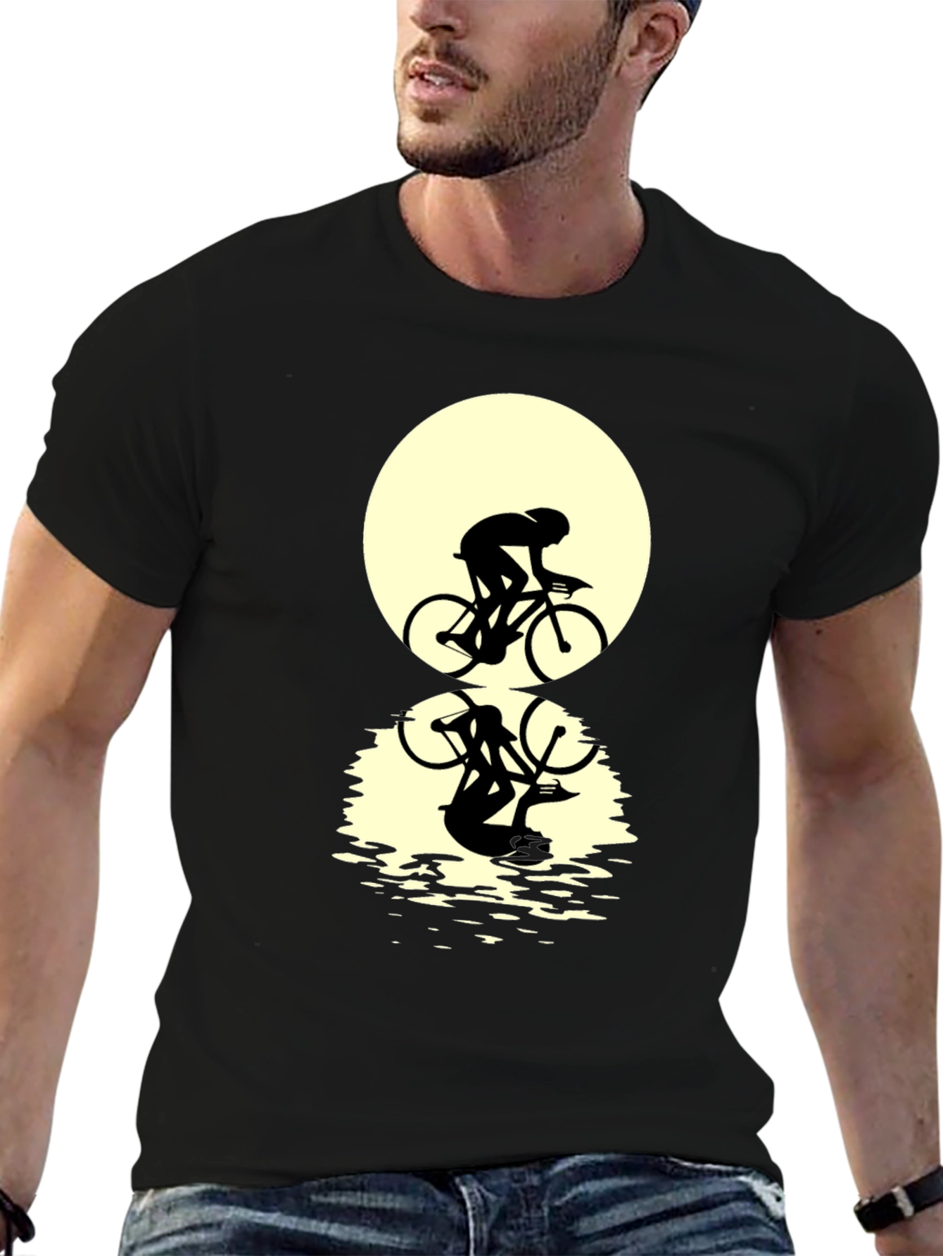 Black Cyclist Silhouette Graphic Tee - Black view 6
