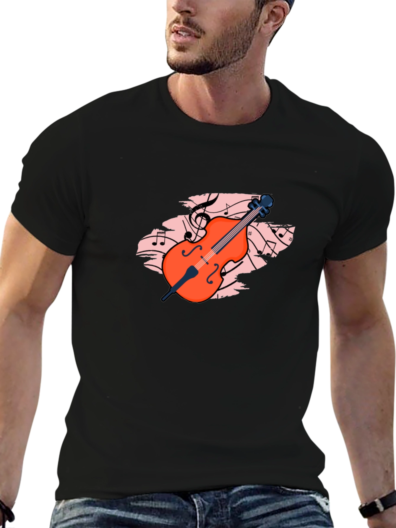 Black Musical Cello Graphic Tee - Black view 6