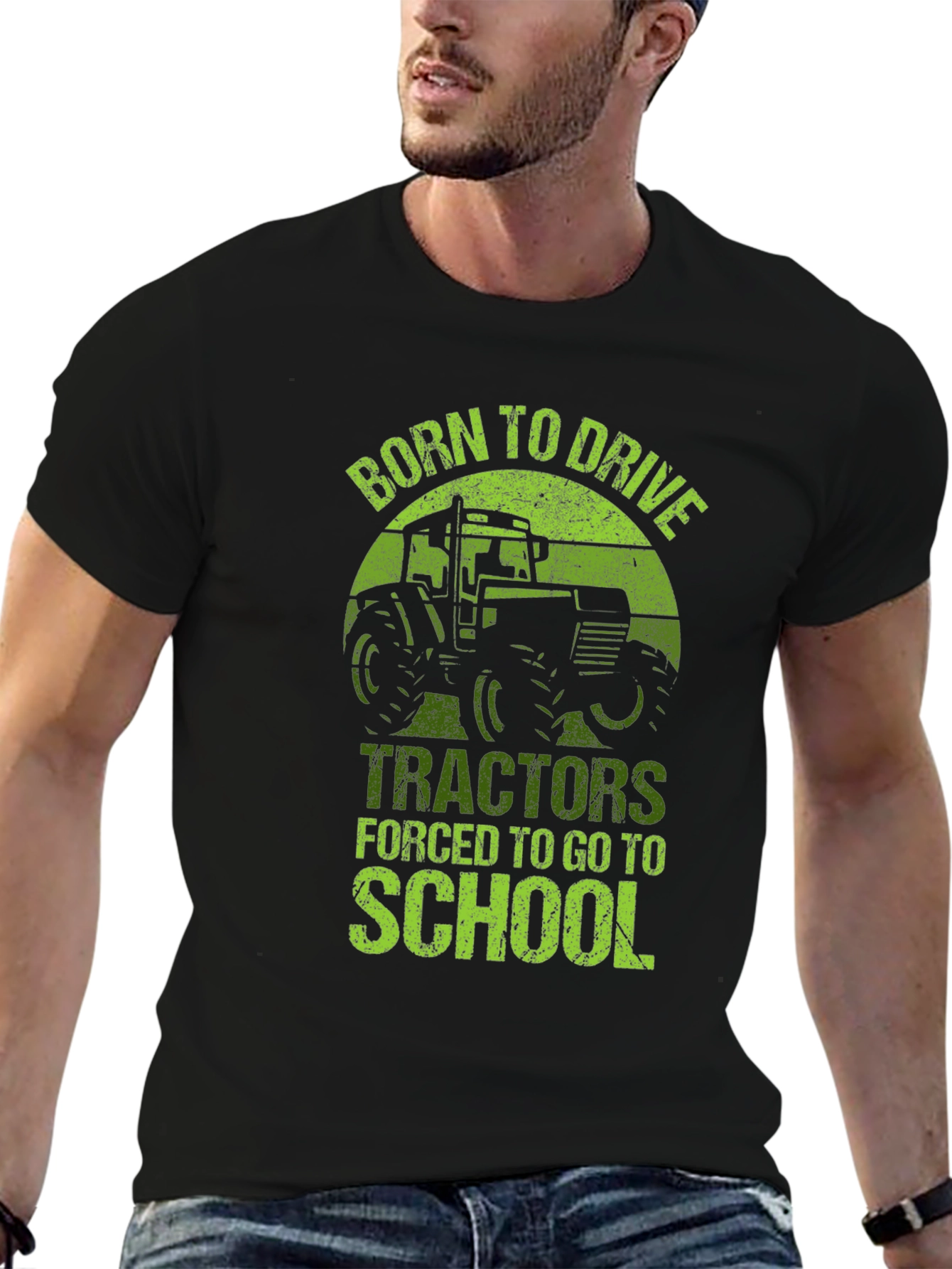 Black Born to Drive Tractors T-Shirt - School Forced! view 6