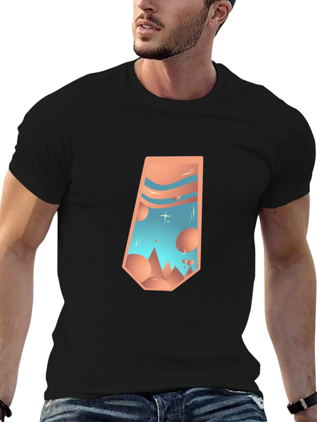 Black Abstract Desert Graphic Tee view 6