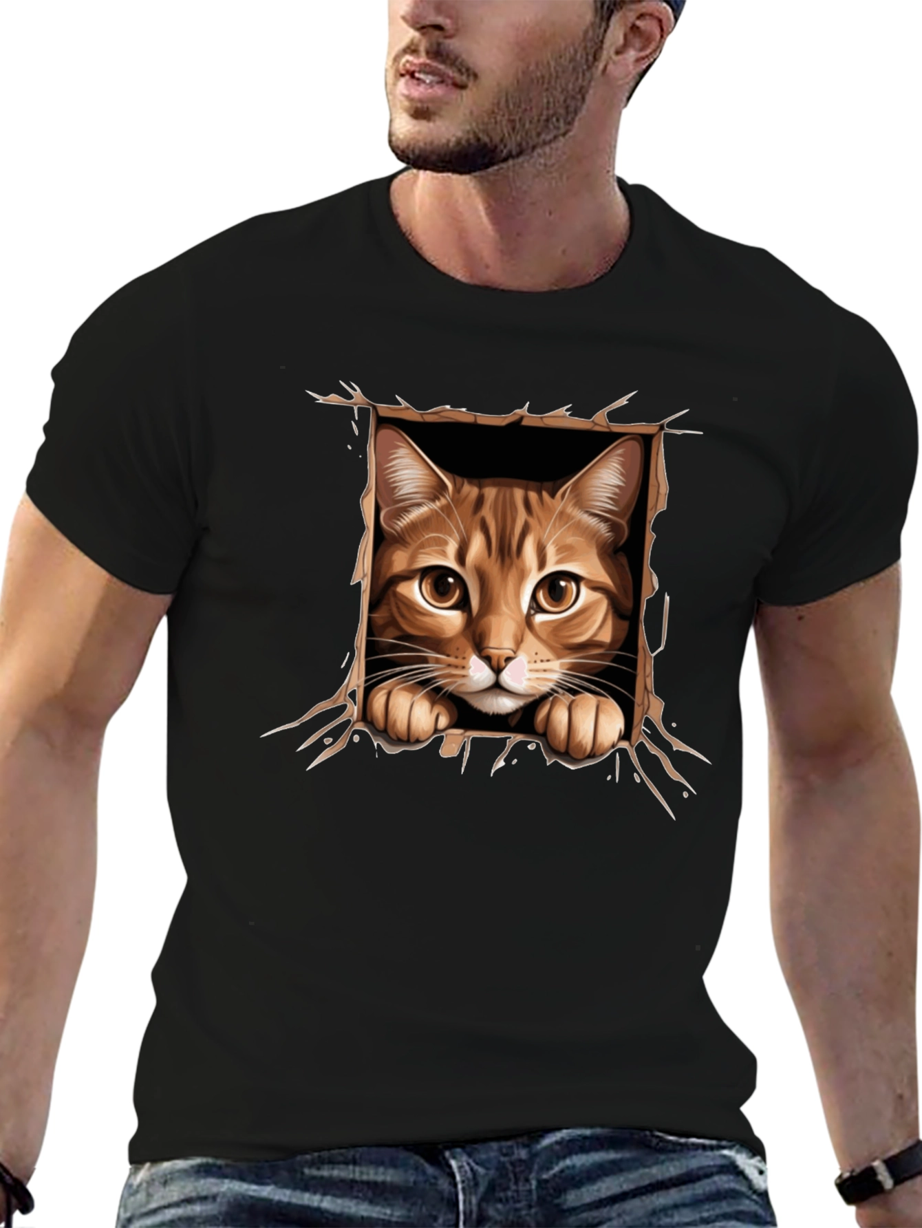 Black Cat Peekaboo T-Shirt: 3D Graphic Print view 6
