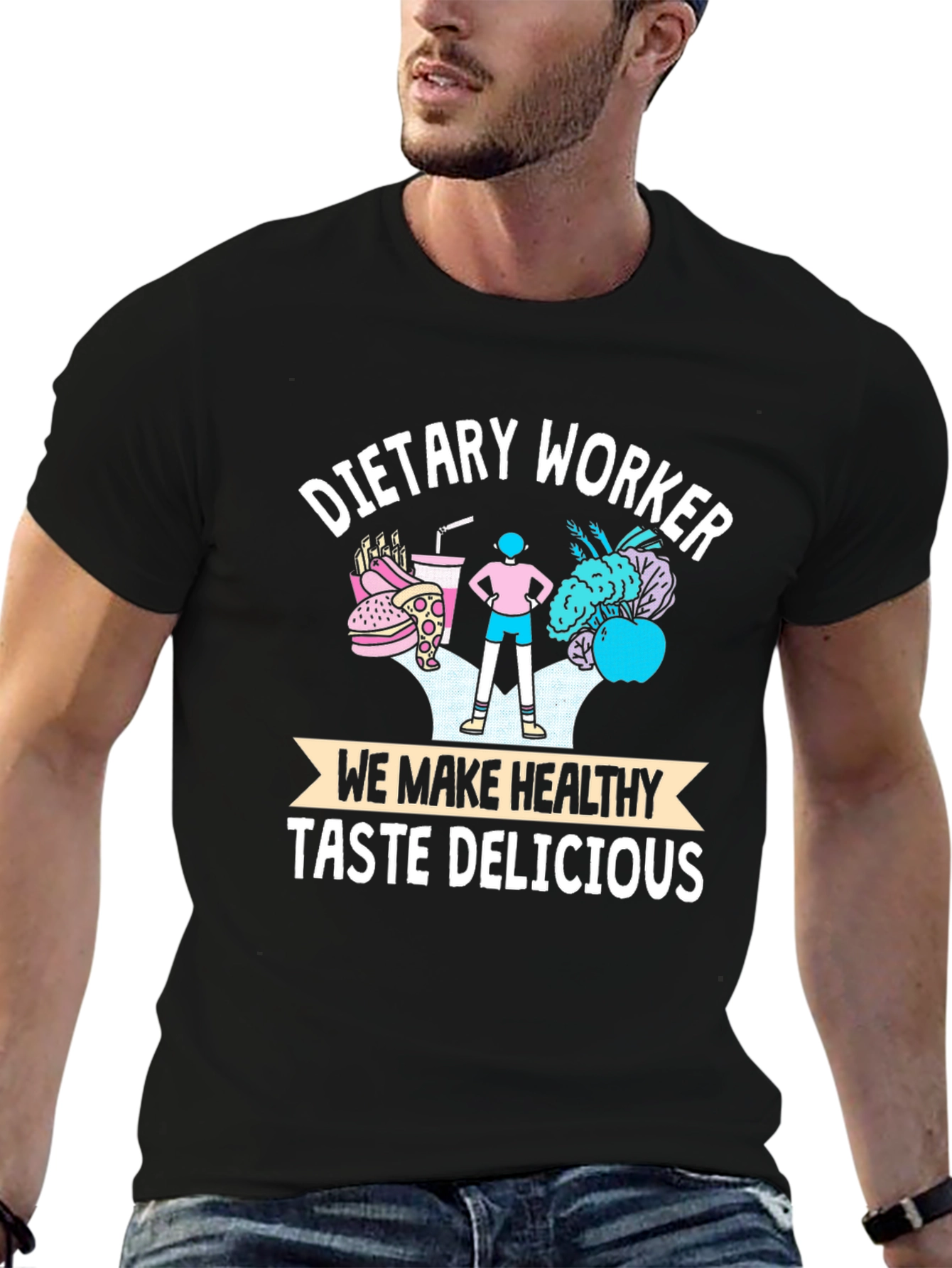 Black Dietary Worker Healthy Taste Delicious Graphic T-Shirt view 6