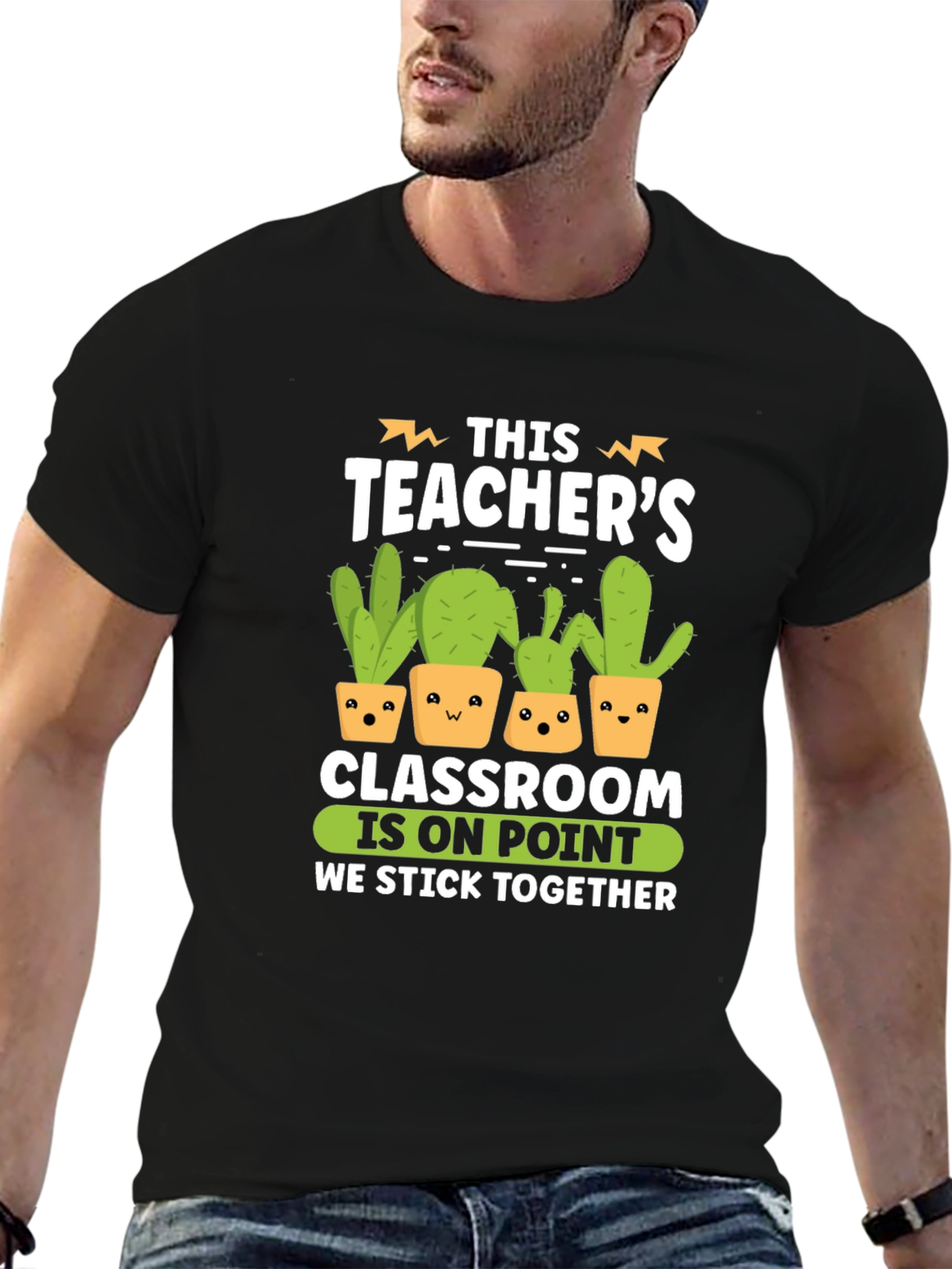 Black Funny Teacher Cactus Graphic T-Shirt view 6