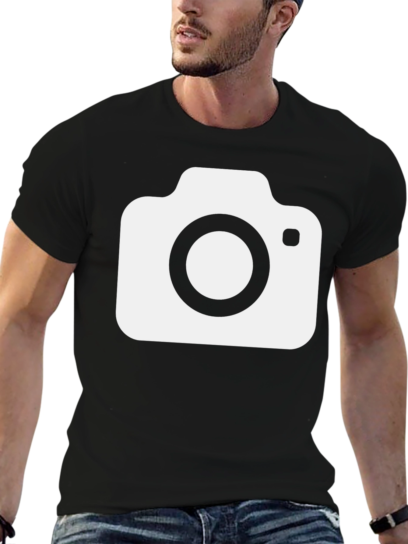 Black Camera Graphic T-Shirt - Black Cotton Tee view 6