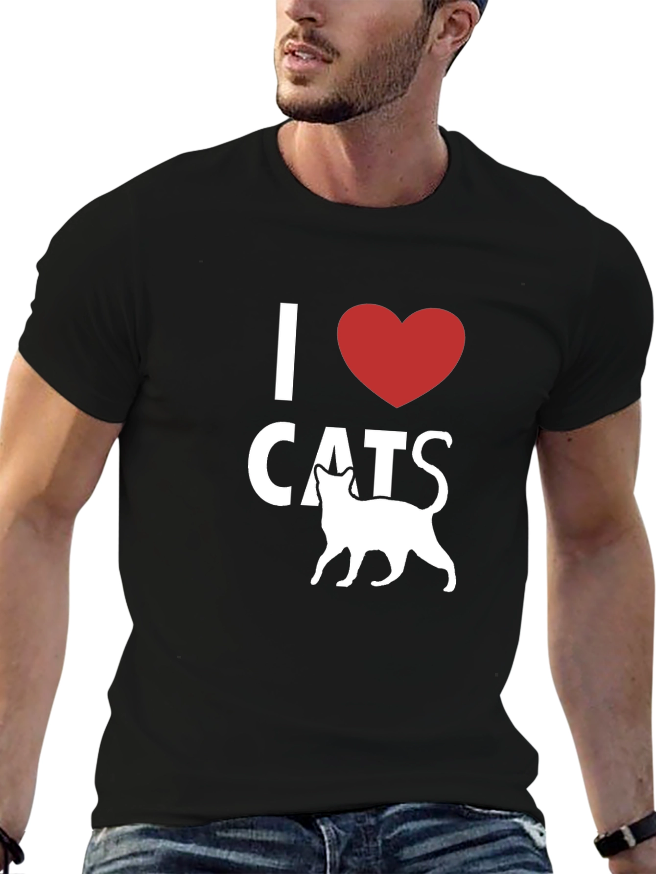 Black I Heart Cats T-Shirt - Black, Stylish, Casual Wear view 6