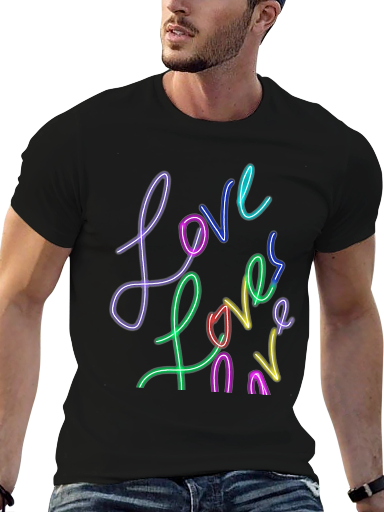 Black Love Neon Style Graphic T-Shirt - Black view 6