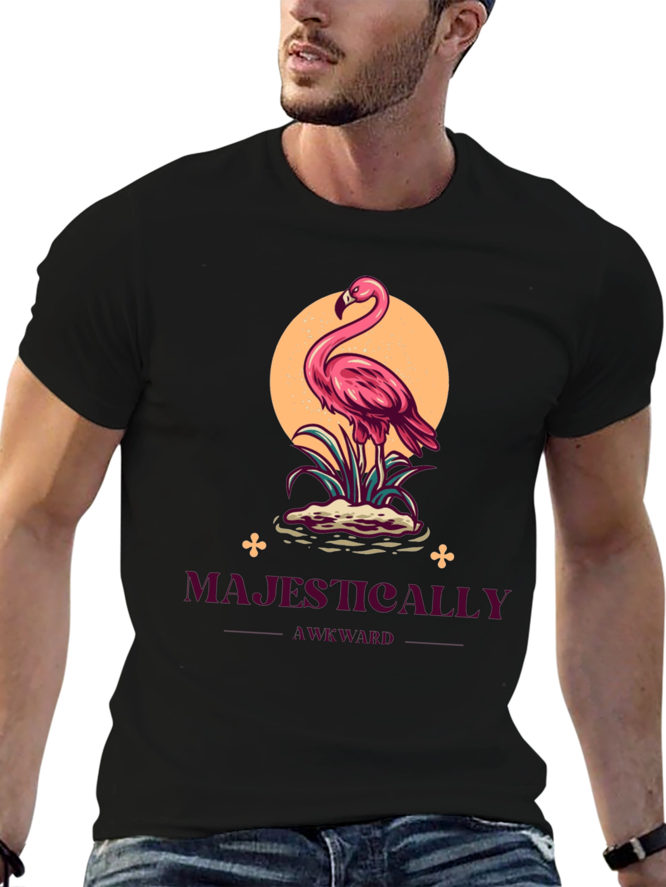 Black Majestically Awkward Flamingo Graphic Tee view 6
