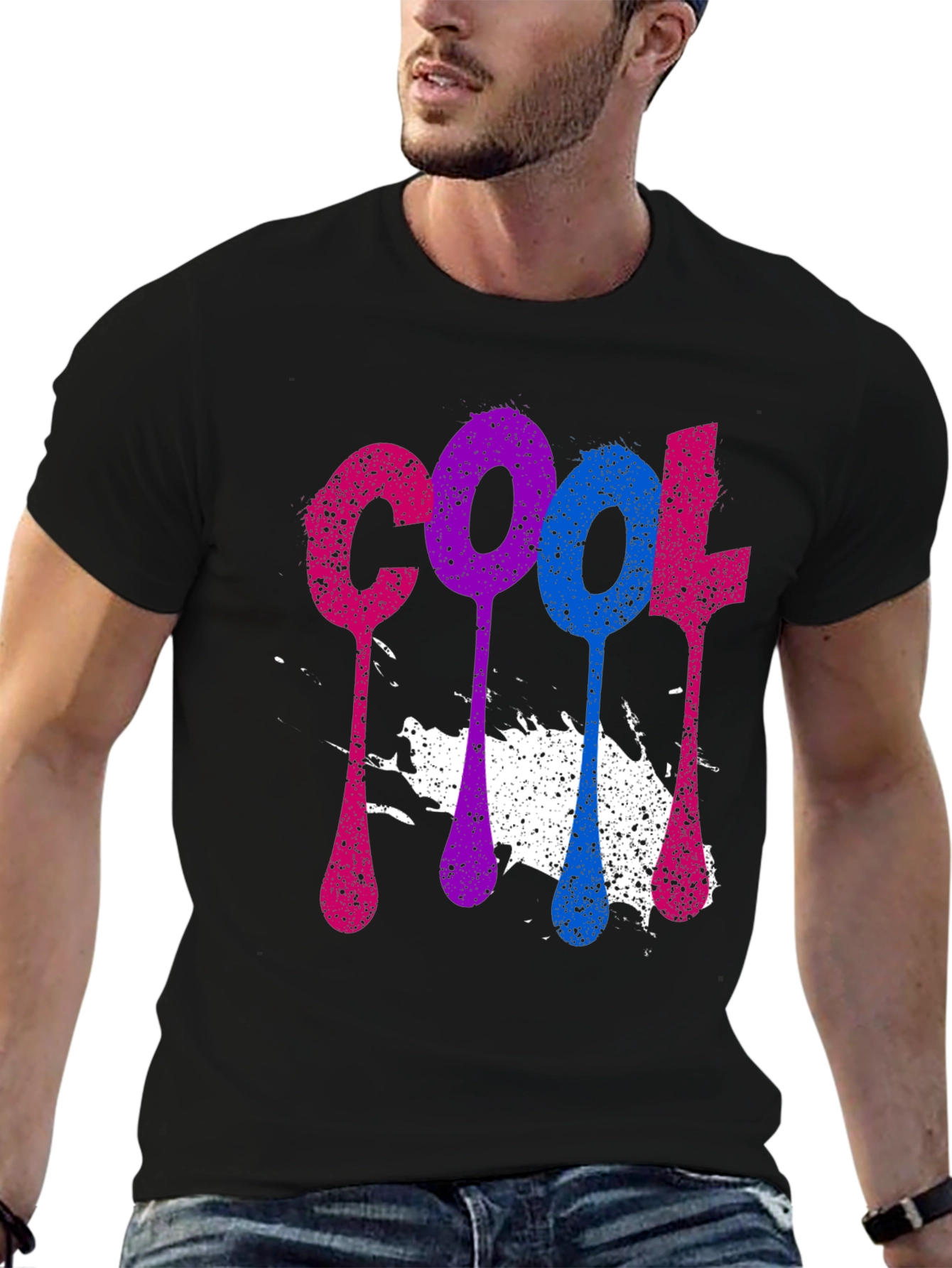 Black Cool Spray Paint Style Graphic Tee view 6