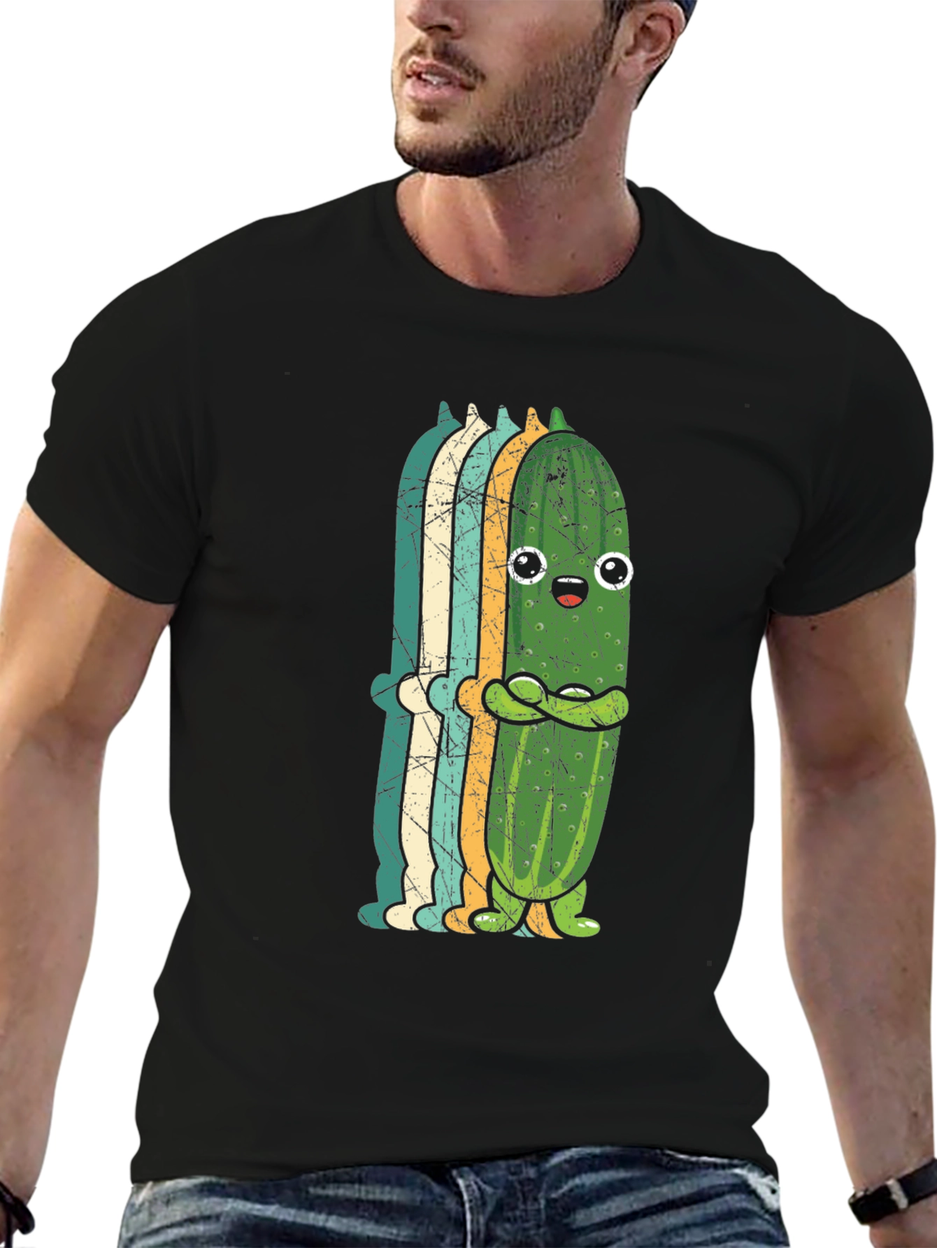 Black Funny Pickle Retro Style Graphic T-Shirt view 6