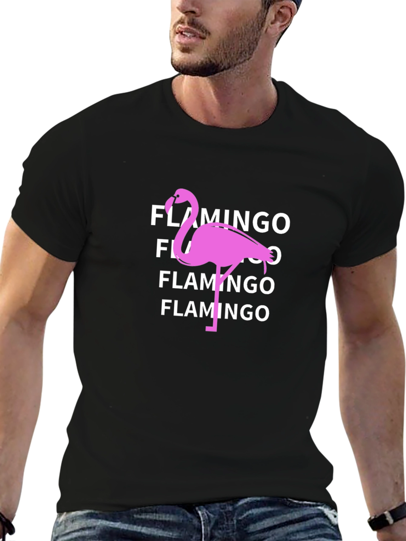 Black Flamingo Graphic Tee - Black Cotton T-Shirt view 6