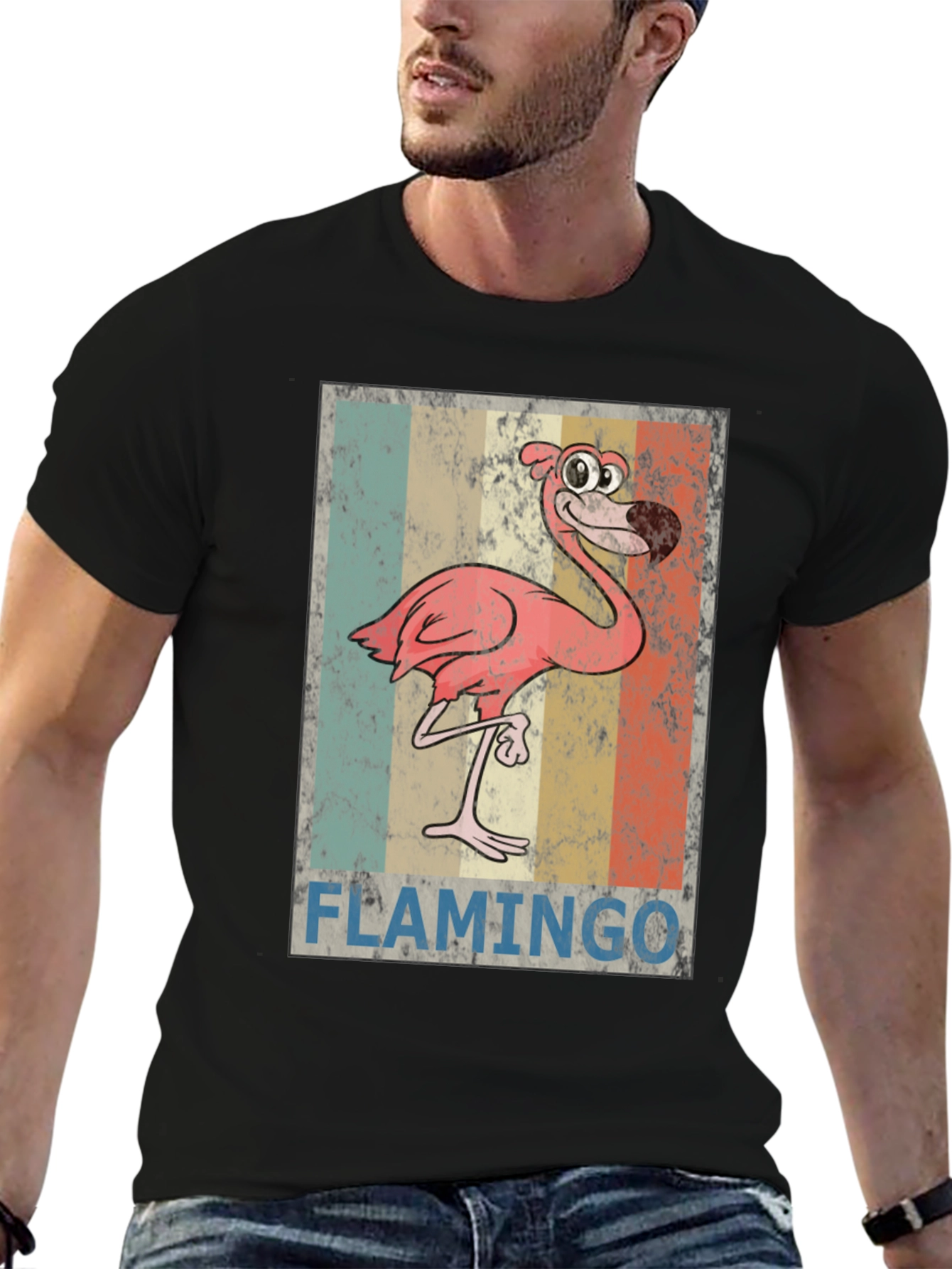 Black Funny Flamingo Graphic Print T-Shirt view 6
