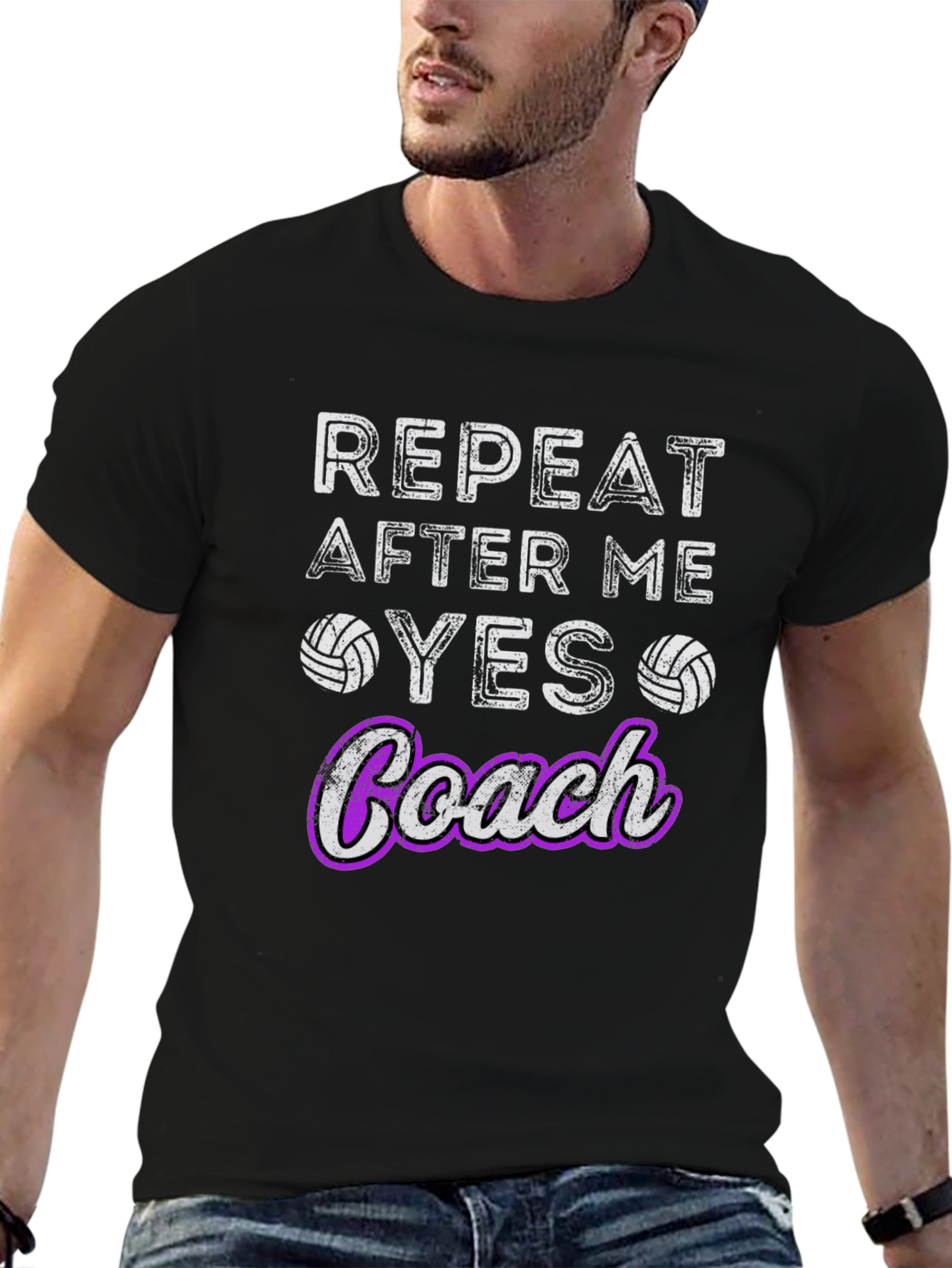 Black Volleyball Coach T-Shirt - Repeat After Me Yes view 6