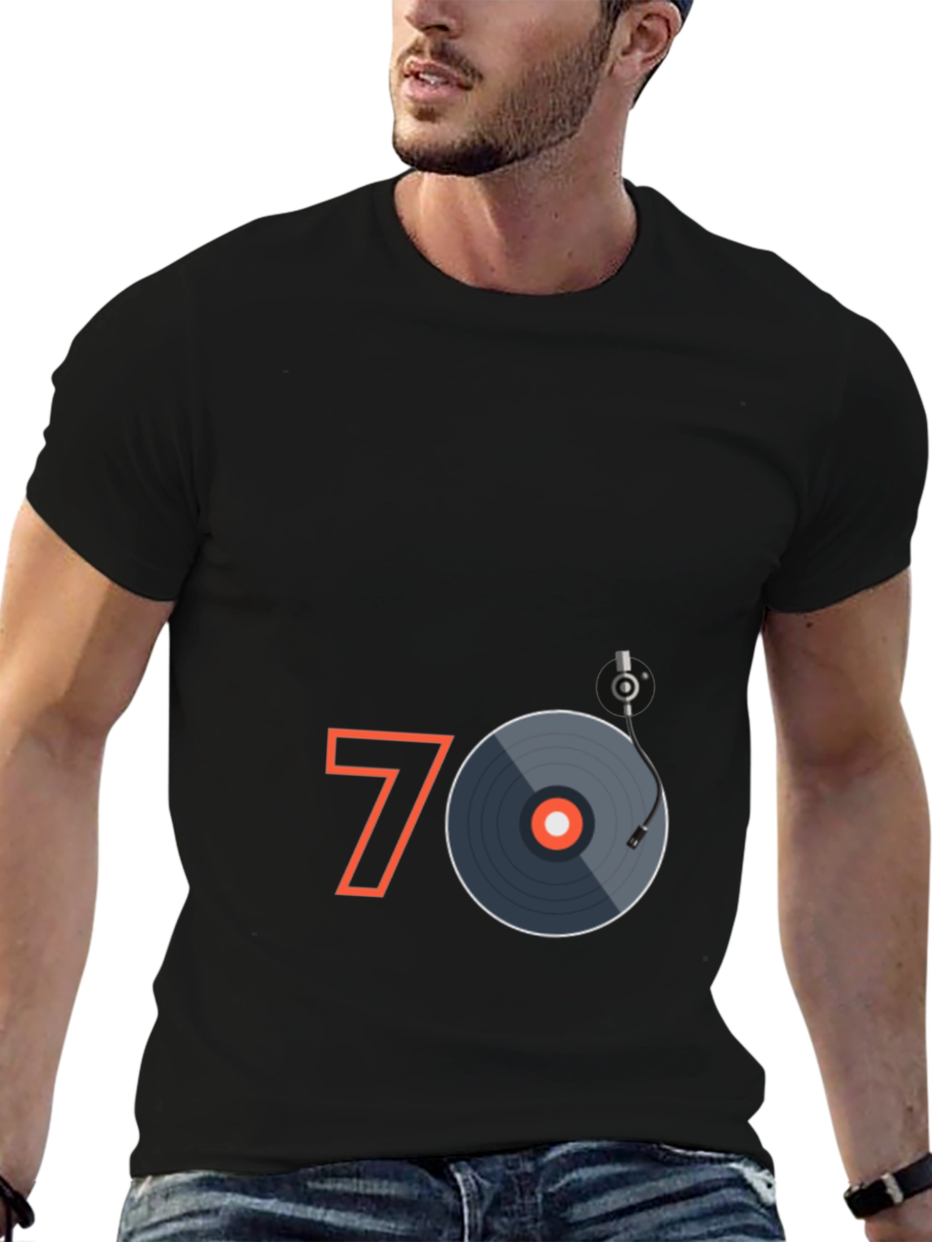 Black Retro 70's Music Graphic Tee - Classic Vinyl Record T-Shirt view 6