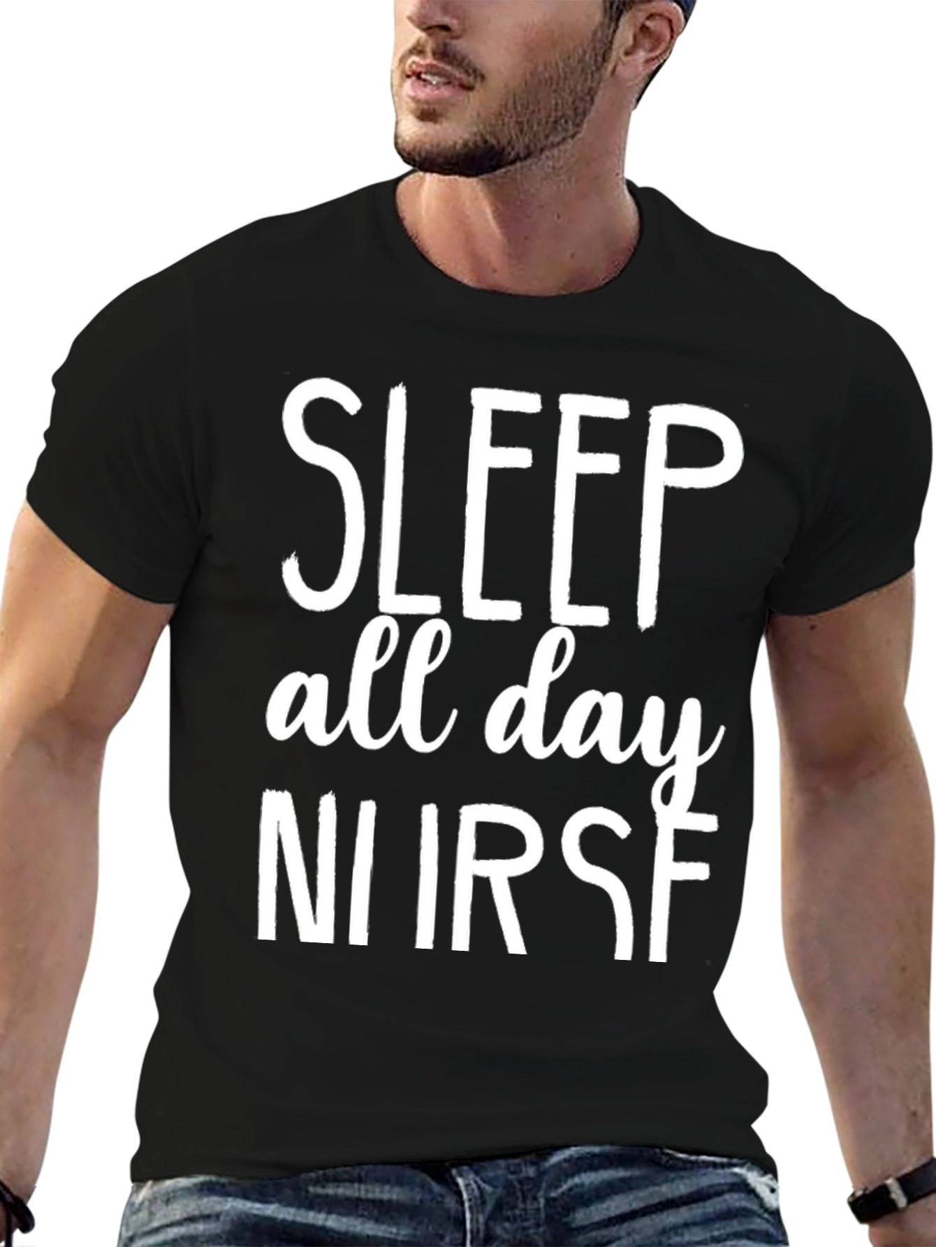 Black Sleep All Day Nurse Black T-Shirt view 6