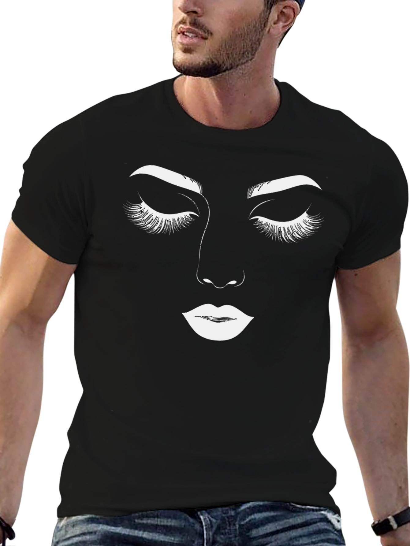 Black Minimalist Face Graphic Tee view 6