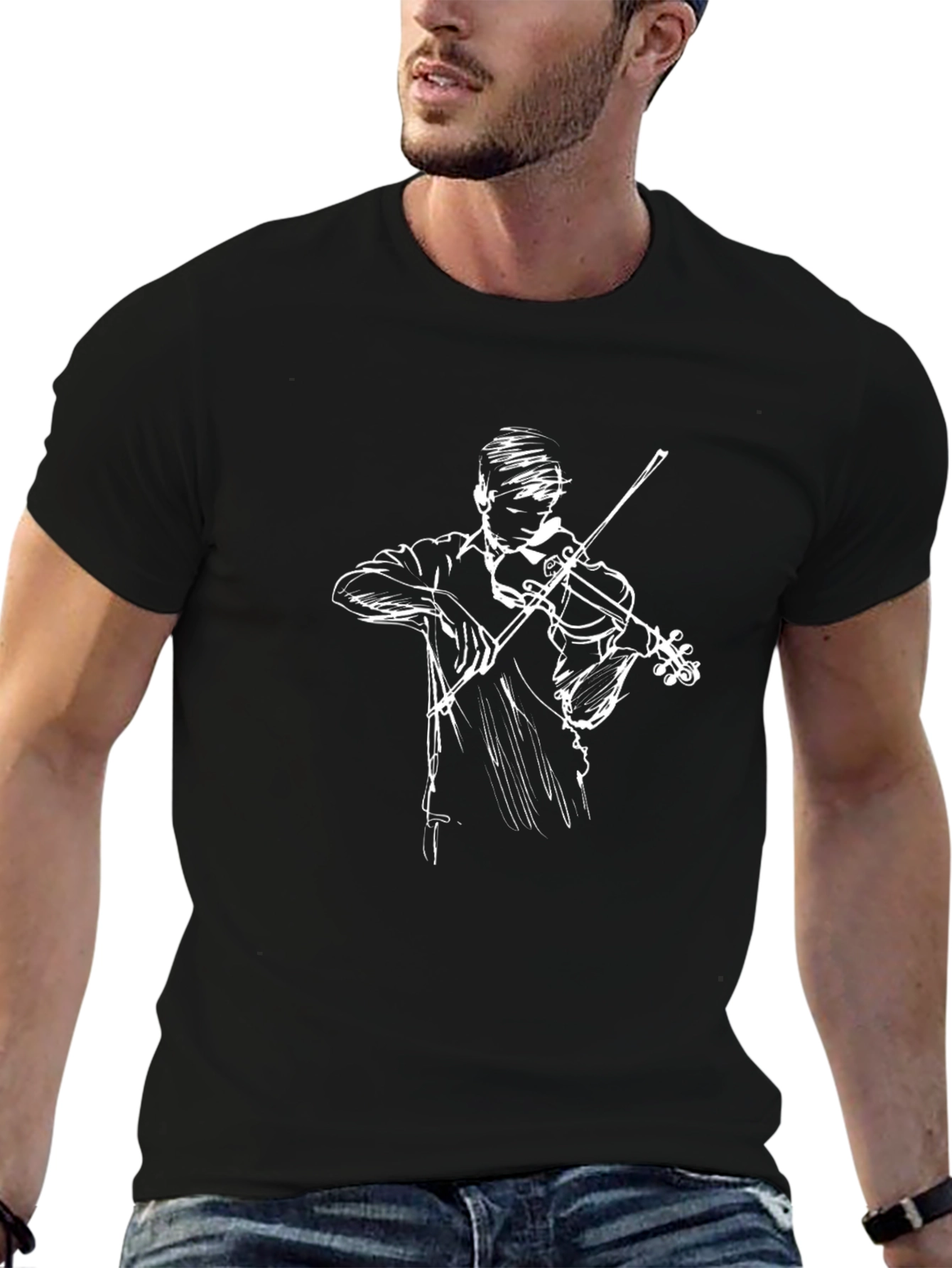 Black Violin Player Graphic Tee - Black Cotton Blend view 6