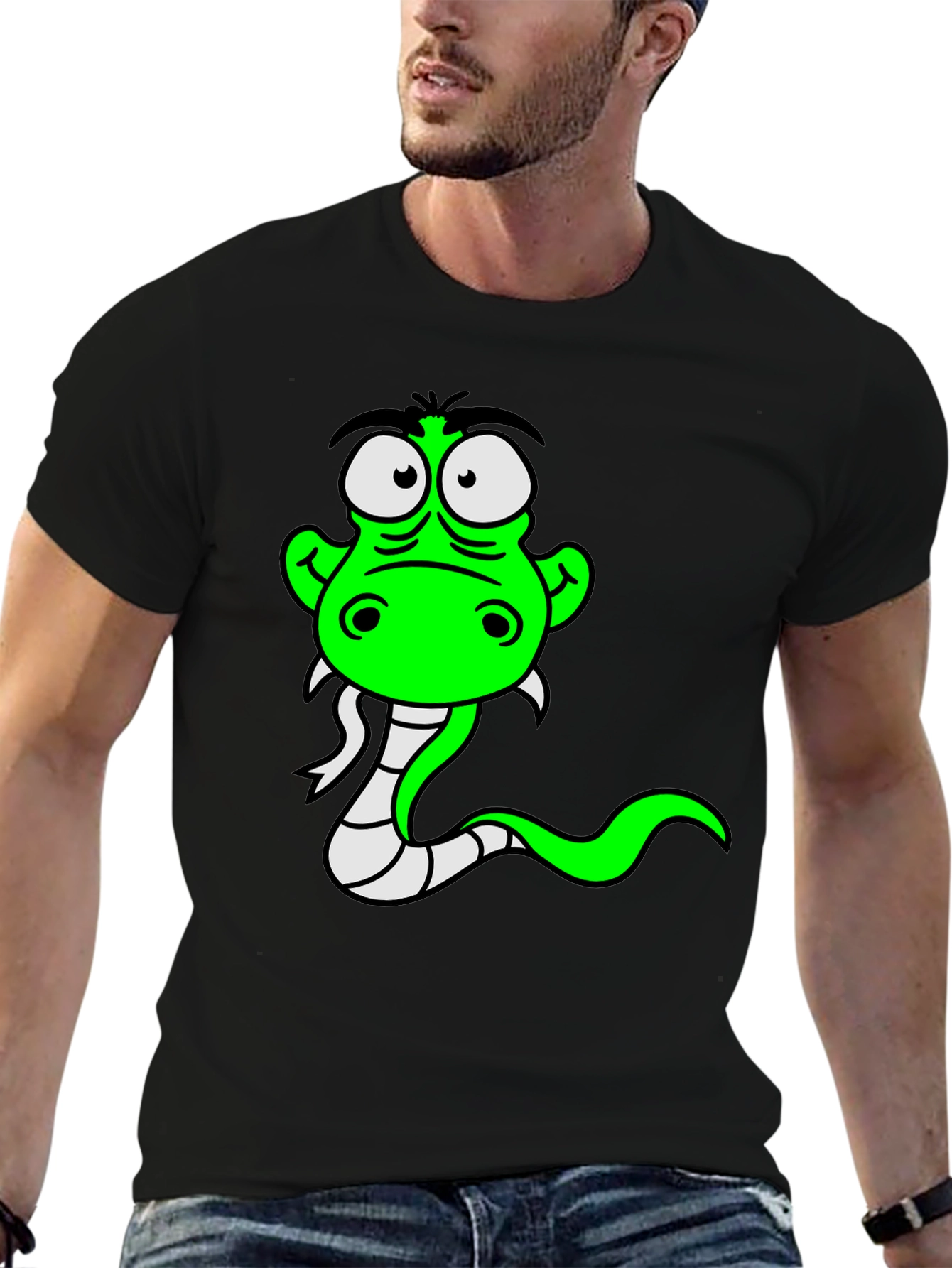 Black Cartoon Snake Graphic Tee - Black Cotton view 6