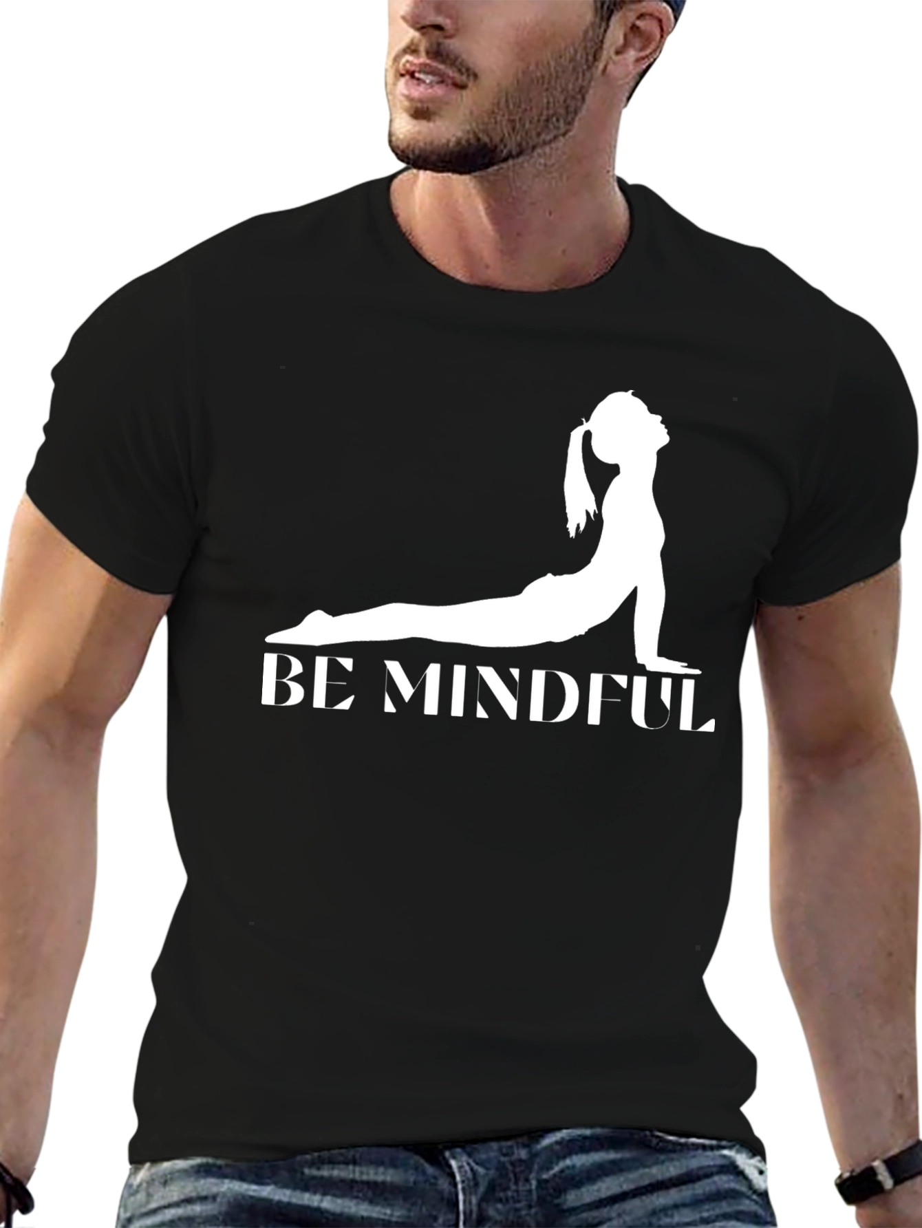 Black Be Mindful Yoga Graphic Tee - Black Cotton Shirt view 6