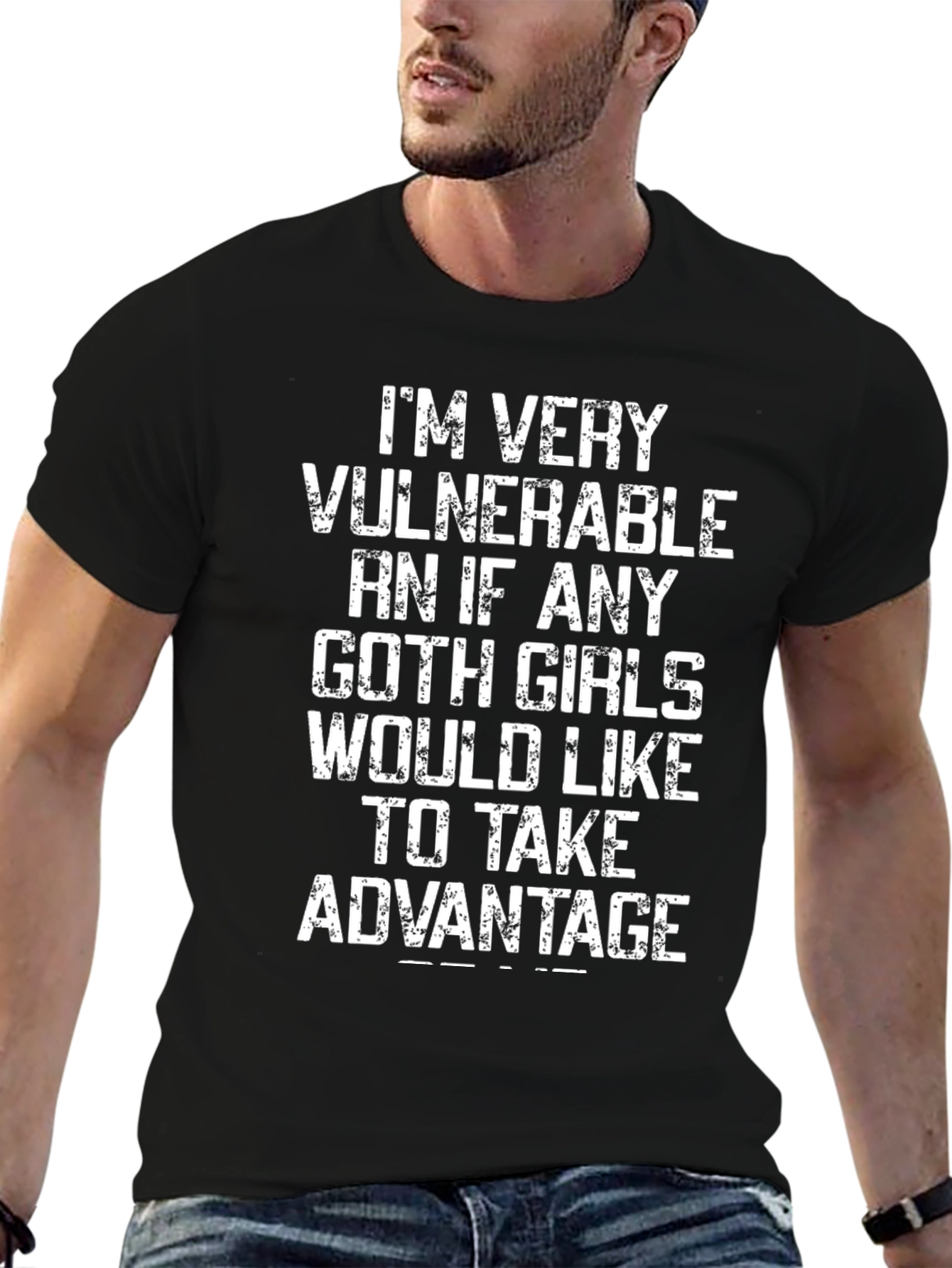 Black Vulnerable Goth Girls Graphic Tee - Black Cotton T-Shirt view 6