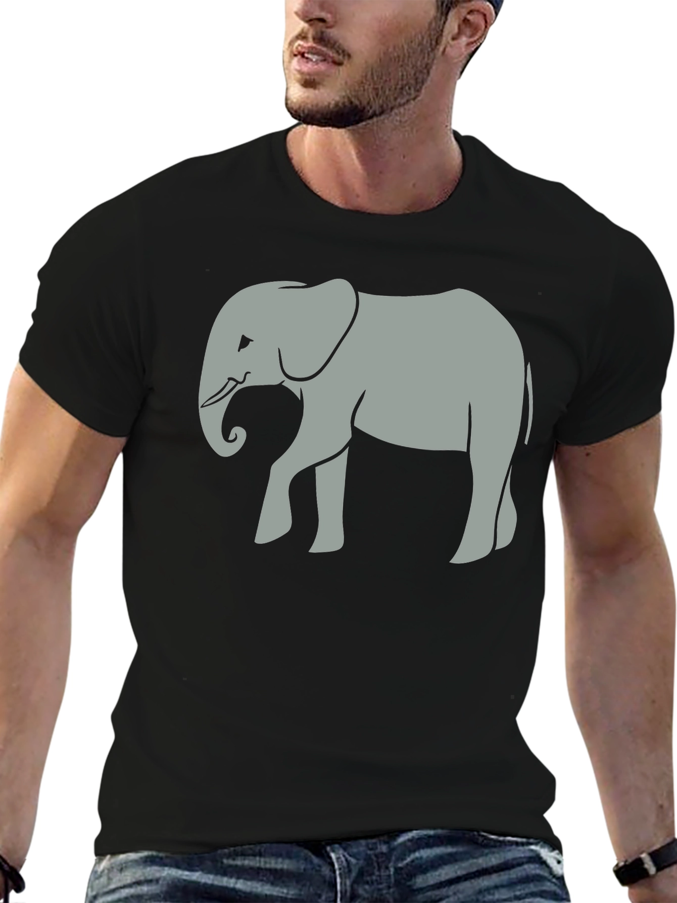 Black Elephant Graphic Tee - Unisex Black Cotton T-Shirt view 6