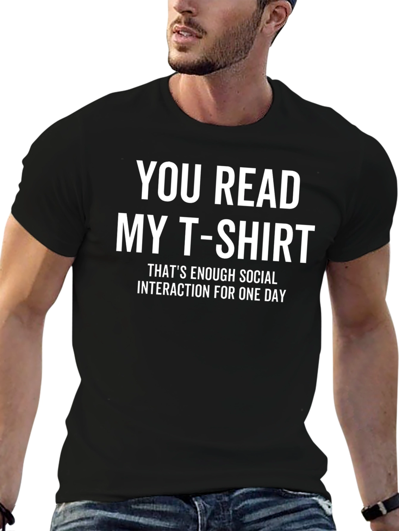 Black Funny Introvert T-Shirt - Enough Social Interaction Tee view 6