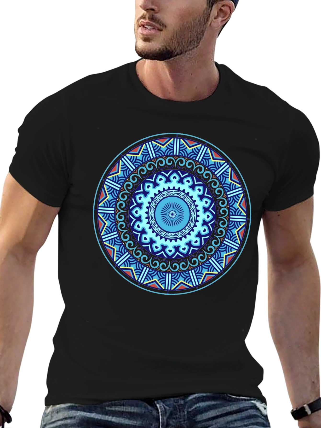 Black Mandala Graphic Tee - Unique Geometric Design view 6