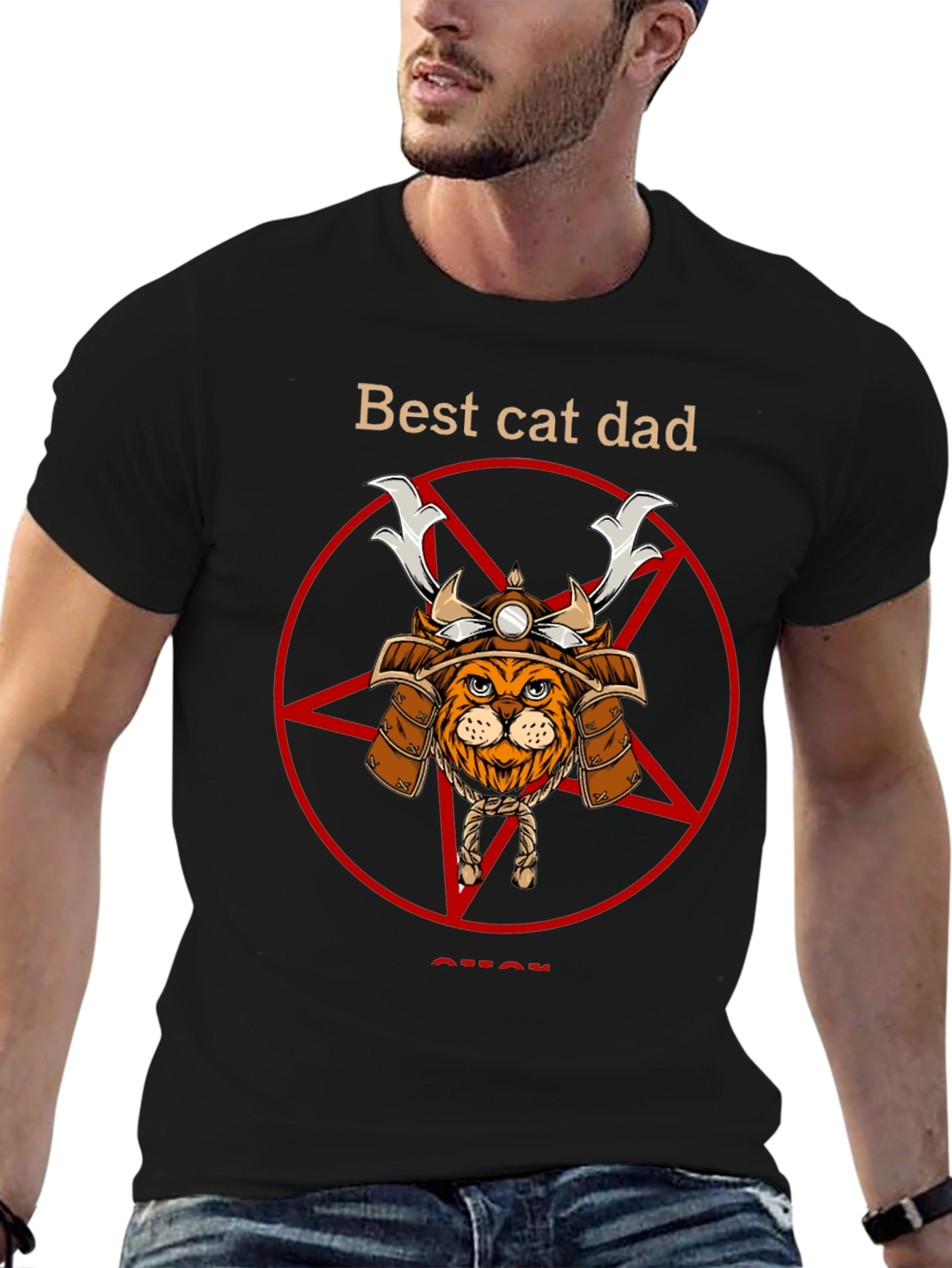 Black Best Cat Dad Samurai T-Shirt view 6