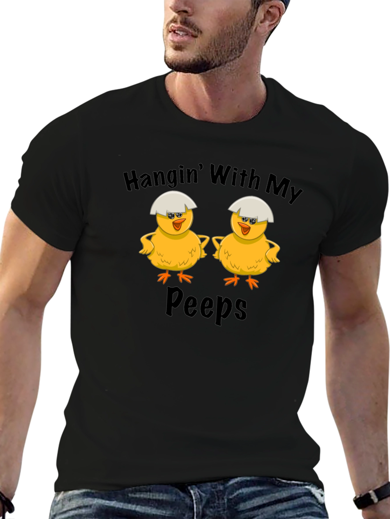Camiseta Negra: Pollitos "Hanging With My Peeps"