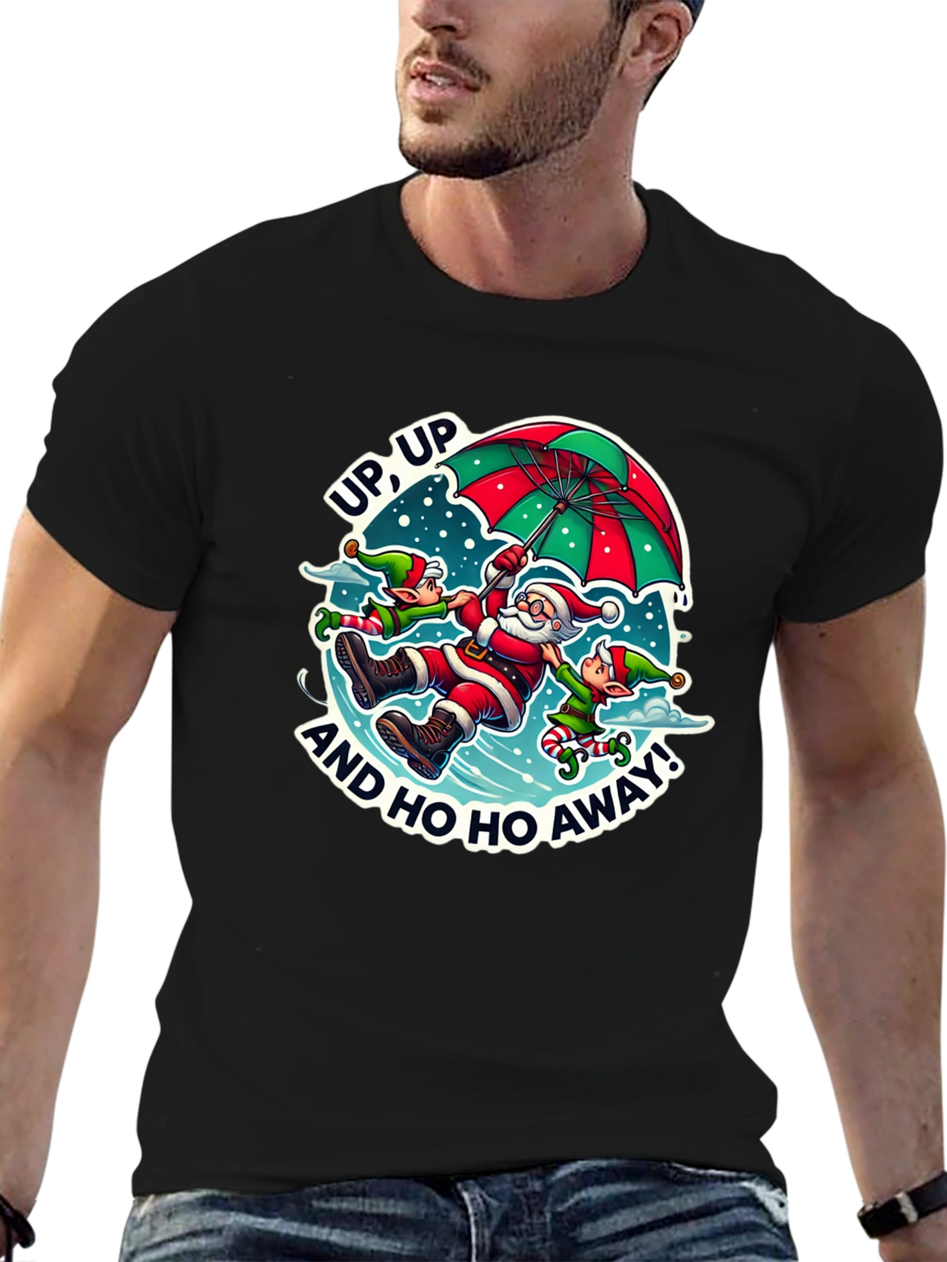 Black Santa & Elves Graphic Tee - Holiday Humor view 6