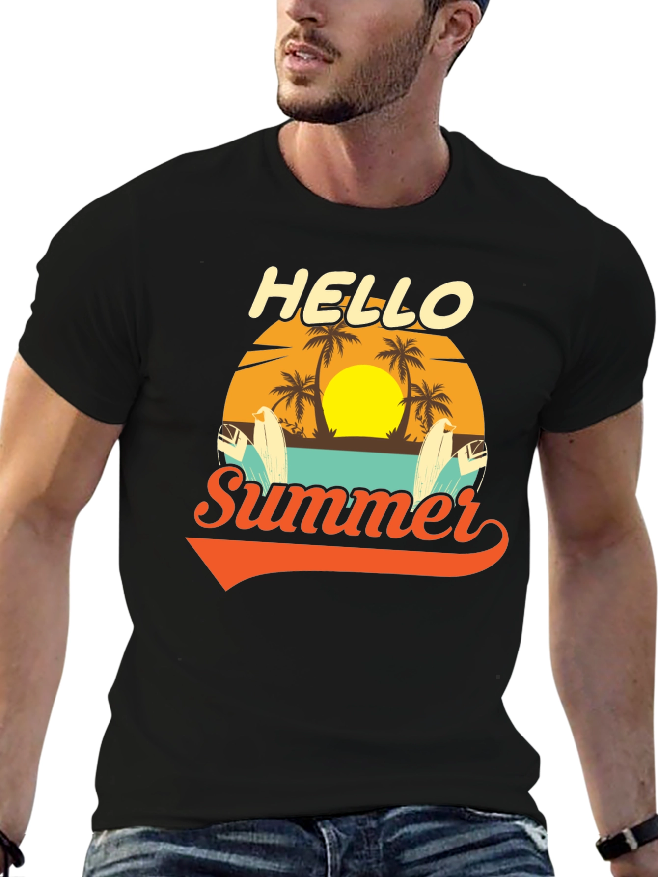 Black Hello Summer Graphic Tee - Beach Vacation Ready! view 6