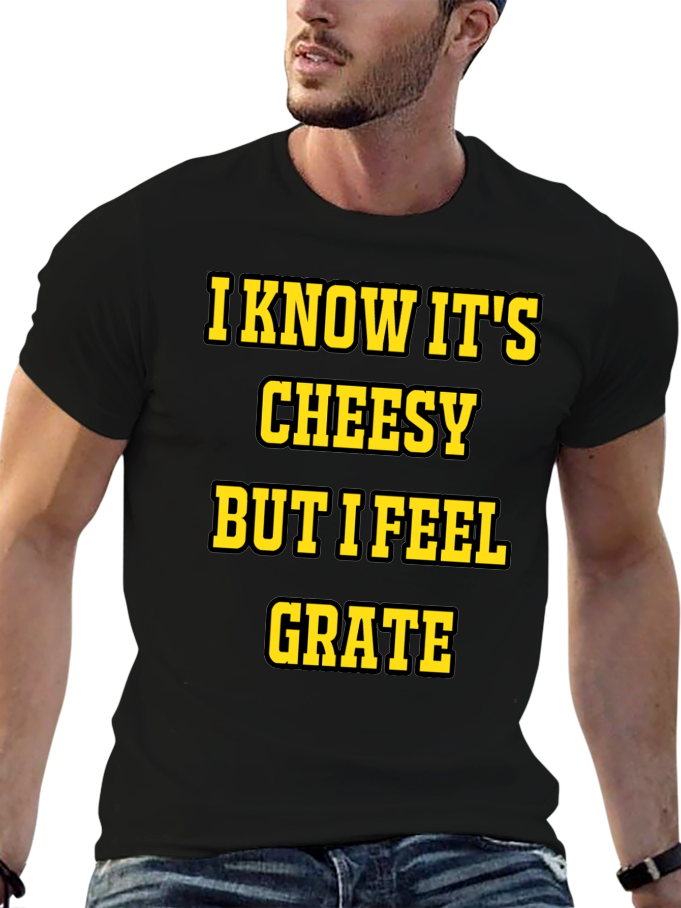 Black Cheesy Grate Pun T-Shirt - Black view 6