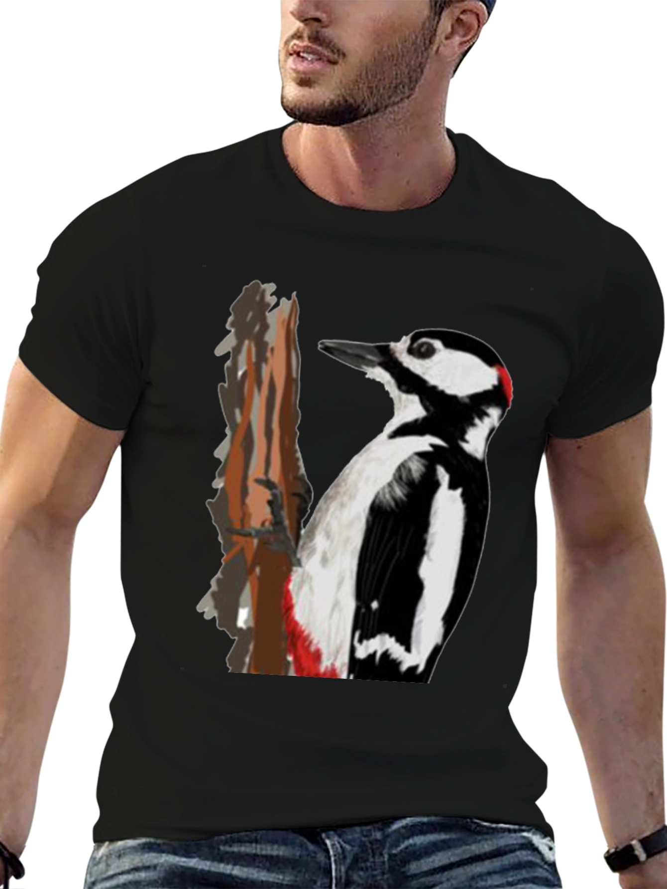 Black Woodpecker Graphic Print Black T-Shirt view 6