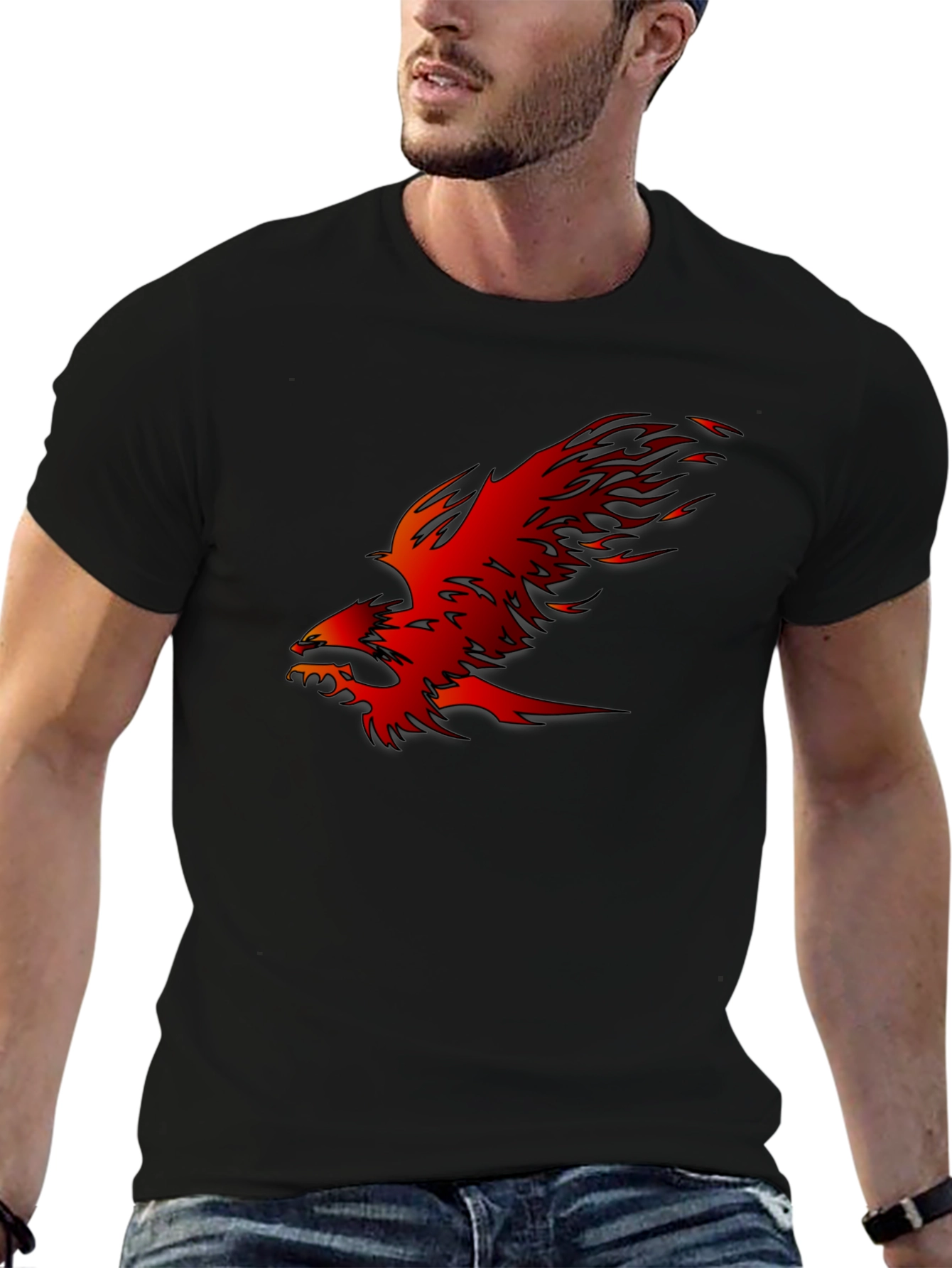 Black Fiery Phoenix Graphic Black T-Shirt view 6